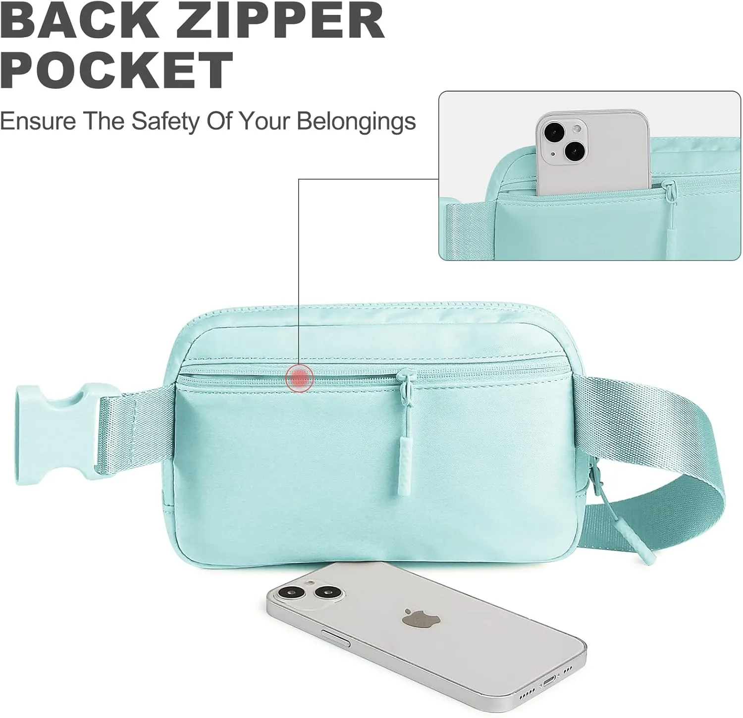 Belt Bag with Extender Strap, Fanny Pack Crossbody Bags for Women Men, Mini Everywhere Belt Bag, Unisex Fashion Small Waist Pouch for Travel Run Outdoor Cycling and Shopping (ice blue)