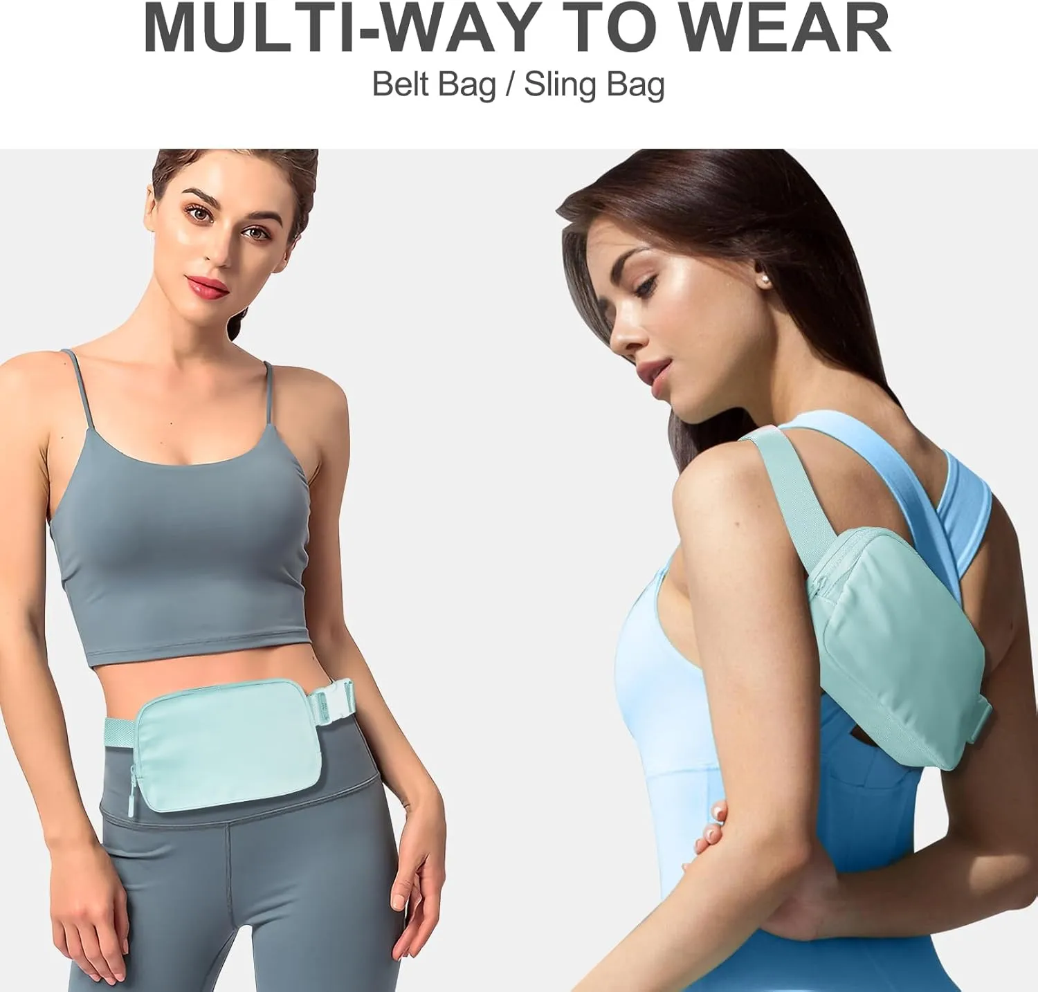 Belt Bag with Extender Strap, Fanny Pack Crossbody Bags for Women Men, Mini Everywhere Belt Bag, Unisex Fashion Small Waist Pouch for Travel Run Outdoor Cycling and Shopping (ice blue)