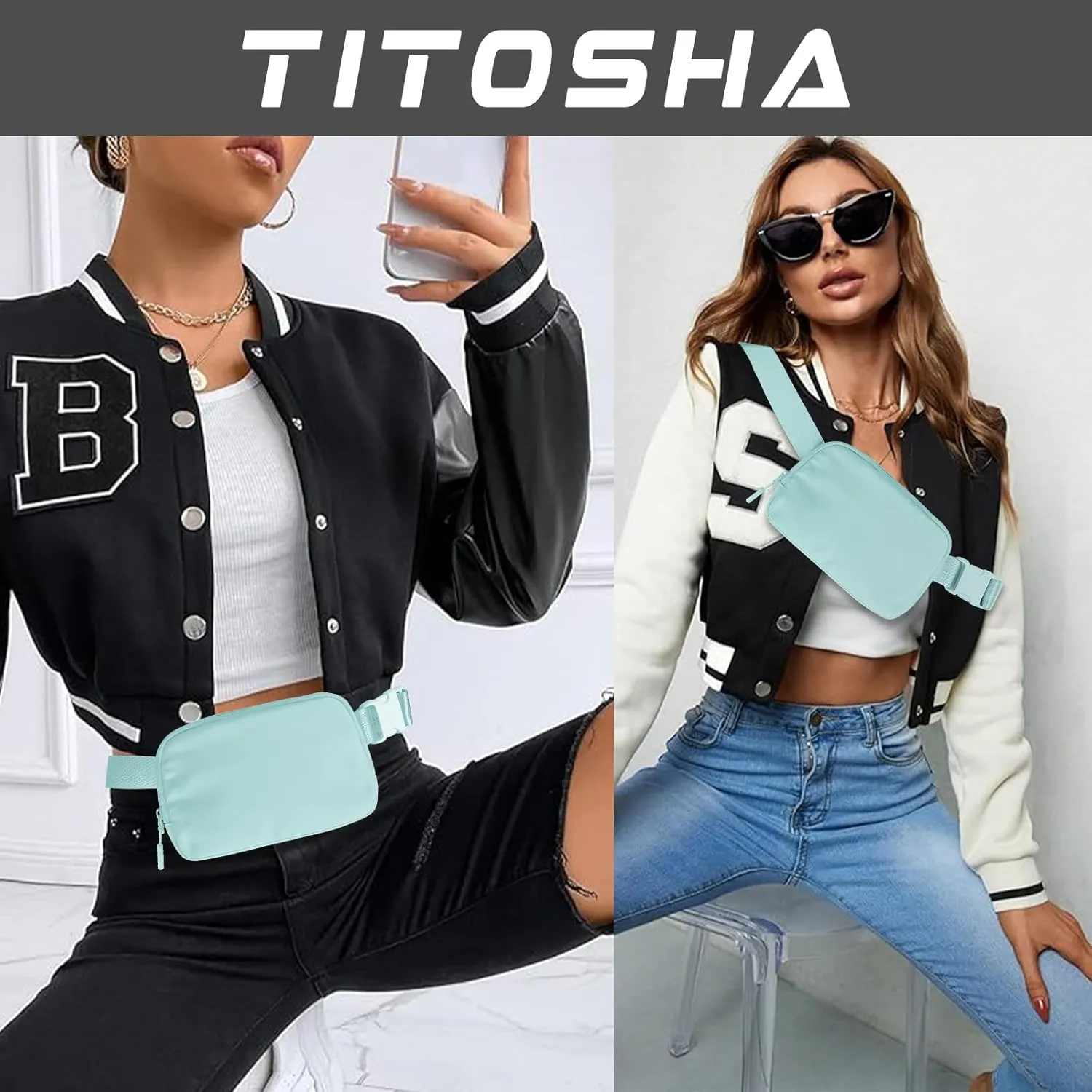Belt Bag with Extender Strap, Fanny Pack Crossbody Bags for Women Men, Mini Everywhere Belt Bag, Unisex Fashion Small Waist Pouch for Travel Run Outdoor Cycling and Shopping (ice blue)