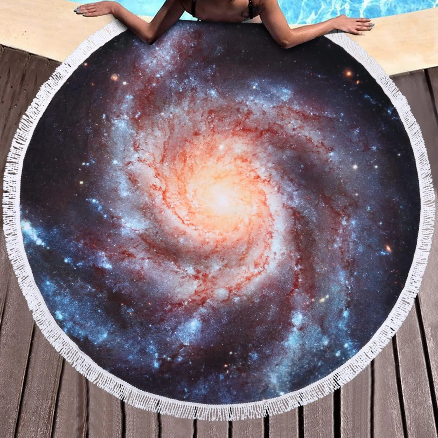 Benefeet Sox Beach Towel Large Round Beach Blanket Microfiber Quick Dry Beach Towels Tassels Throw Bohemian Roundie Swim Pool Circle Towel, 59 Inches-Galaxy