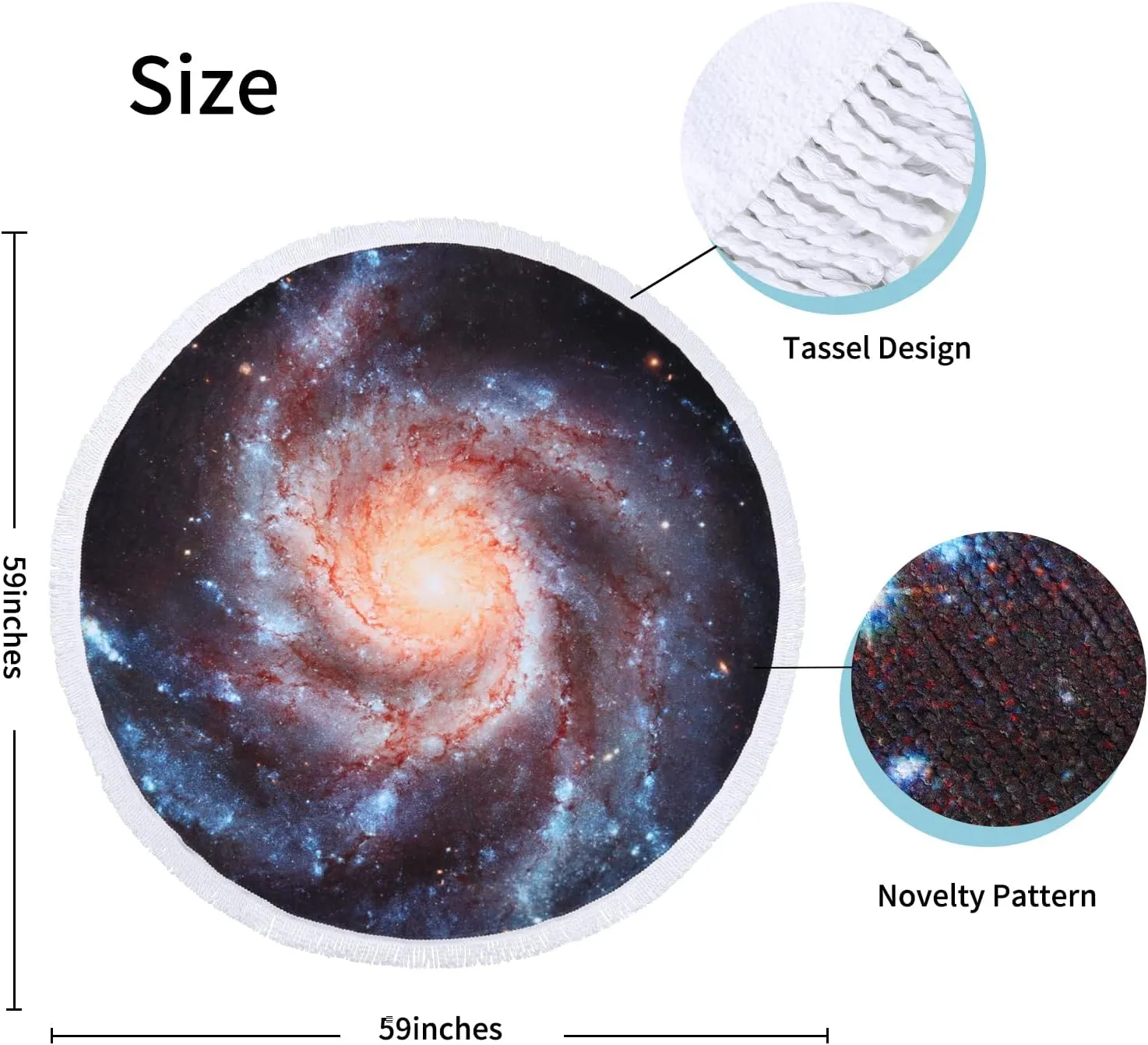 Benefeet Sox Beach Towel Large Round Beach Blanket Microfiber Quick Dry Beach Towels Tassels Throw Bohemian Roundie Swim Pool Circle Towel, 59 Inches-Galaxy