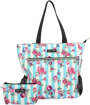 Betsey Johnson 15.6 Inch Zipper Beach Tote Bag Lightweight Large Durable Polyester with Mesh Side Pockets for Gym Work