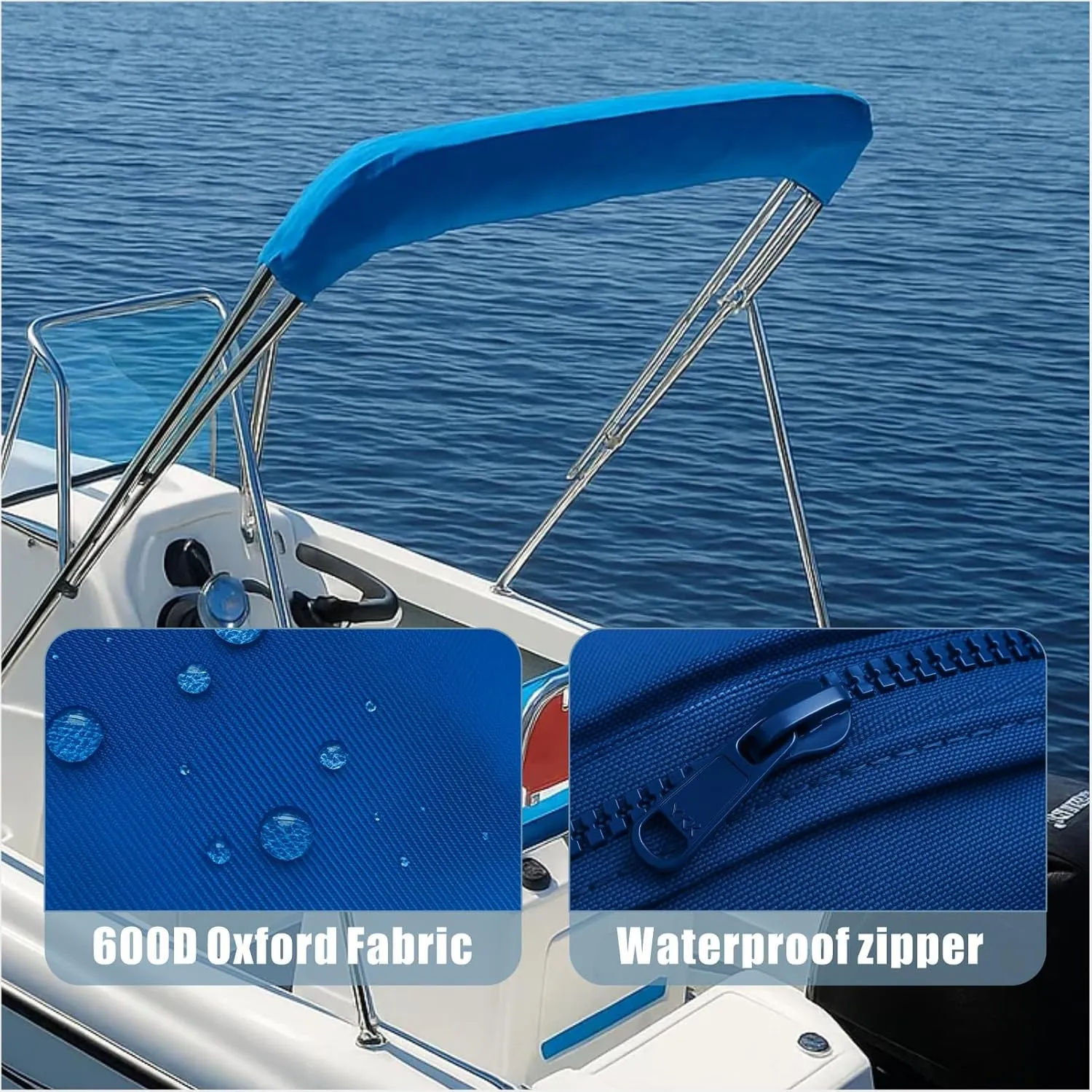 Bimini Top Boot Cover for 3 Bow Boat Support Top - 600D Waterproof Canopy Storage Organization Accessories for Snow Rain Dust Proof (91"-103" W)