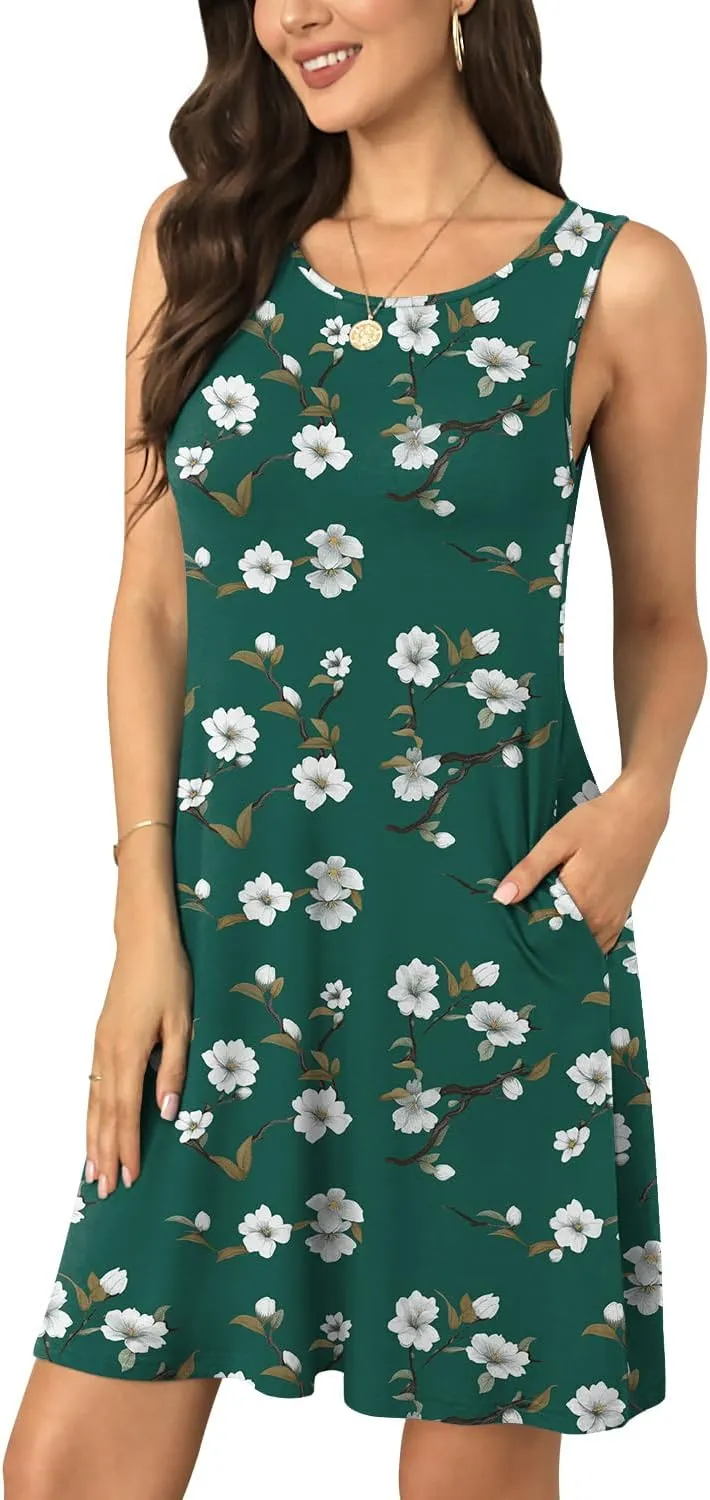 BISHUIGE Women's Summer Casual Dresses Sleeveless Round Neck Tank Dress Beach Cover Up for Bikini Swimwear Vacation