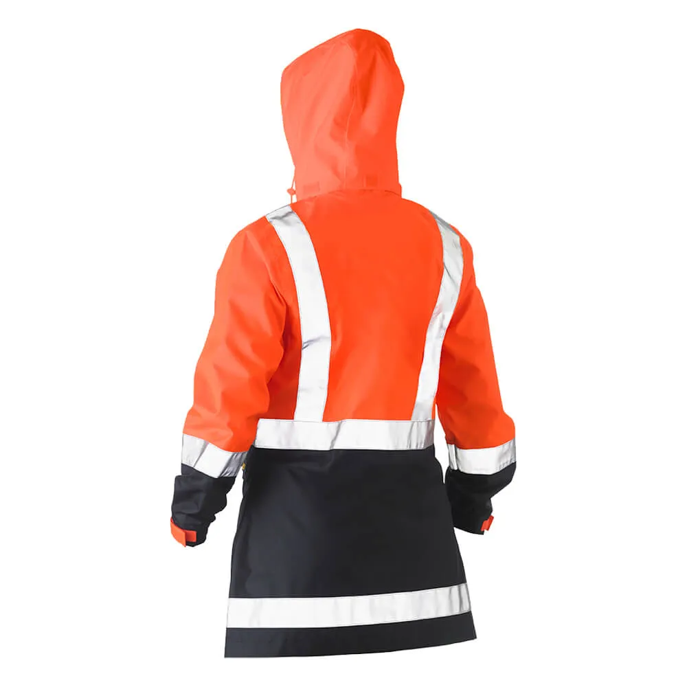 Bisley BJL6766T Women's Taped Hi Vis Recycled Rain Shell Jacket Orange/Navy