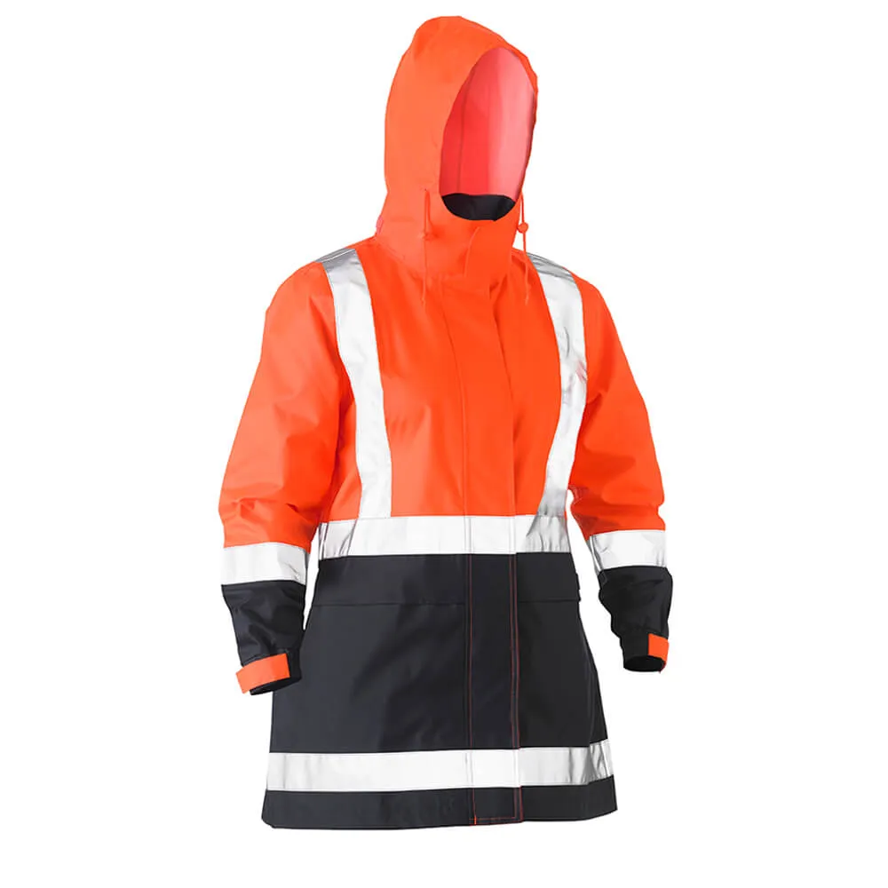 Bisley BJL6766T Women's Taped Hi Vis Recycled Rain Shell Jacket Orange/Navy