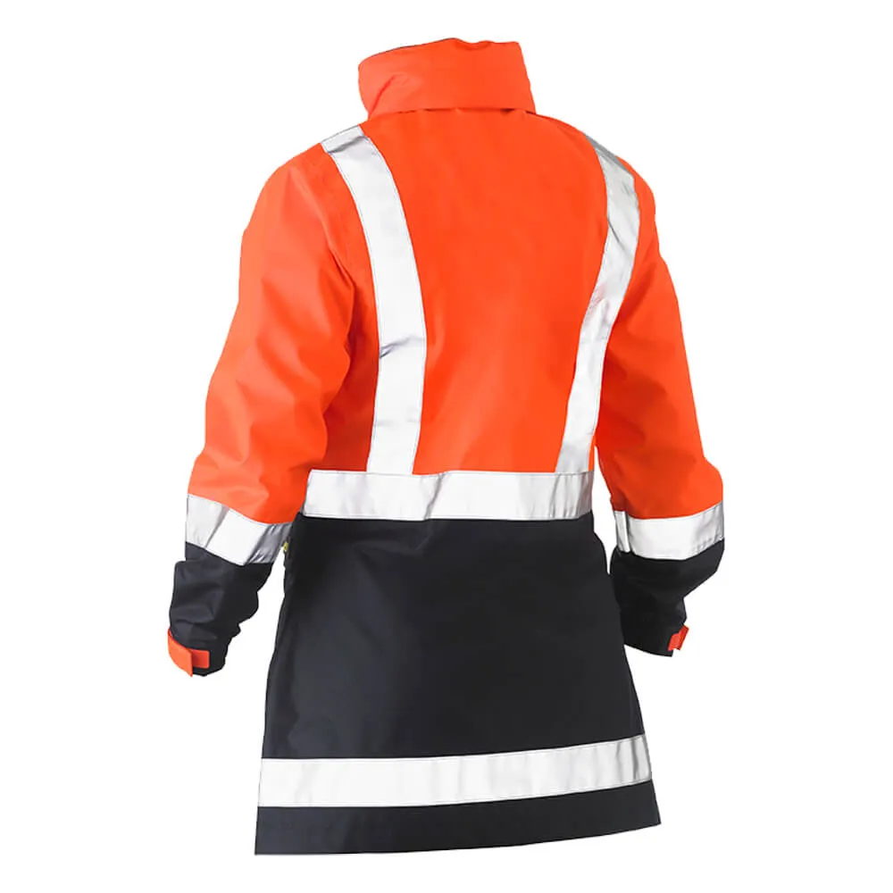Bisley BJL6766T Women's Taped Hi Vis Recycled Rain Shell Jacket Orange/Navy