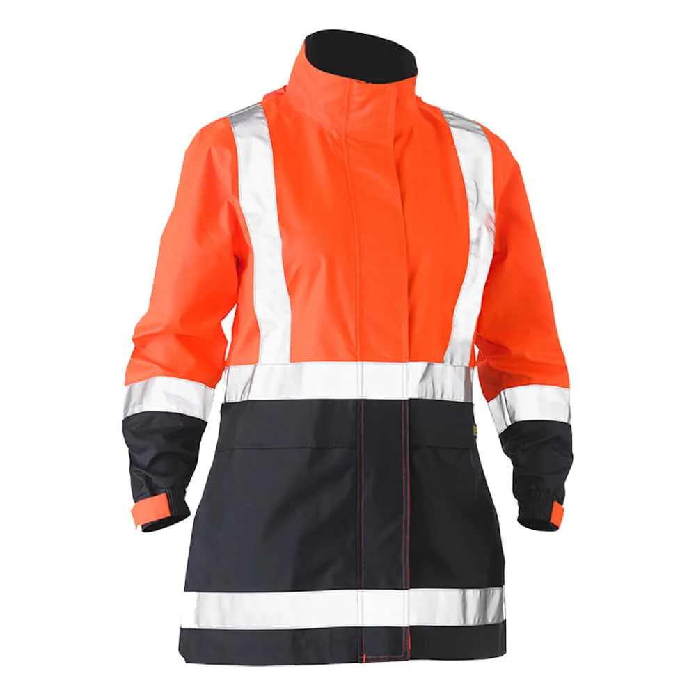 Bisley BJL6766T Women's Taped Hi Vis Recycled Rain Shell Jacket Orange/Navy