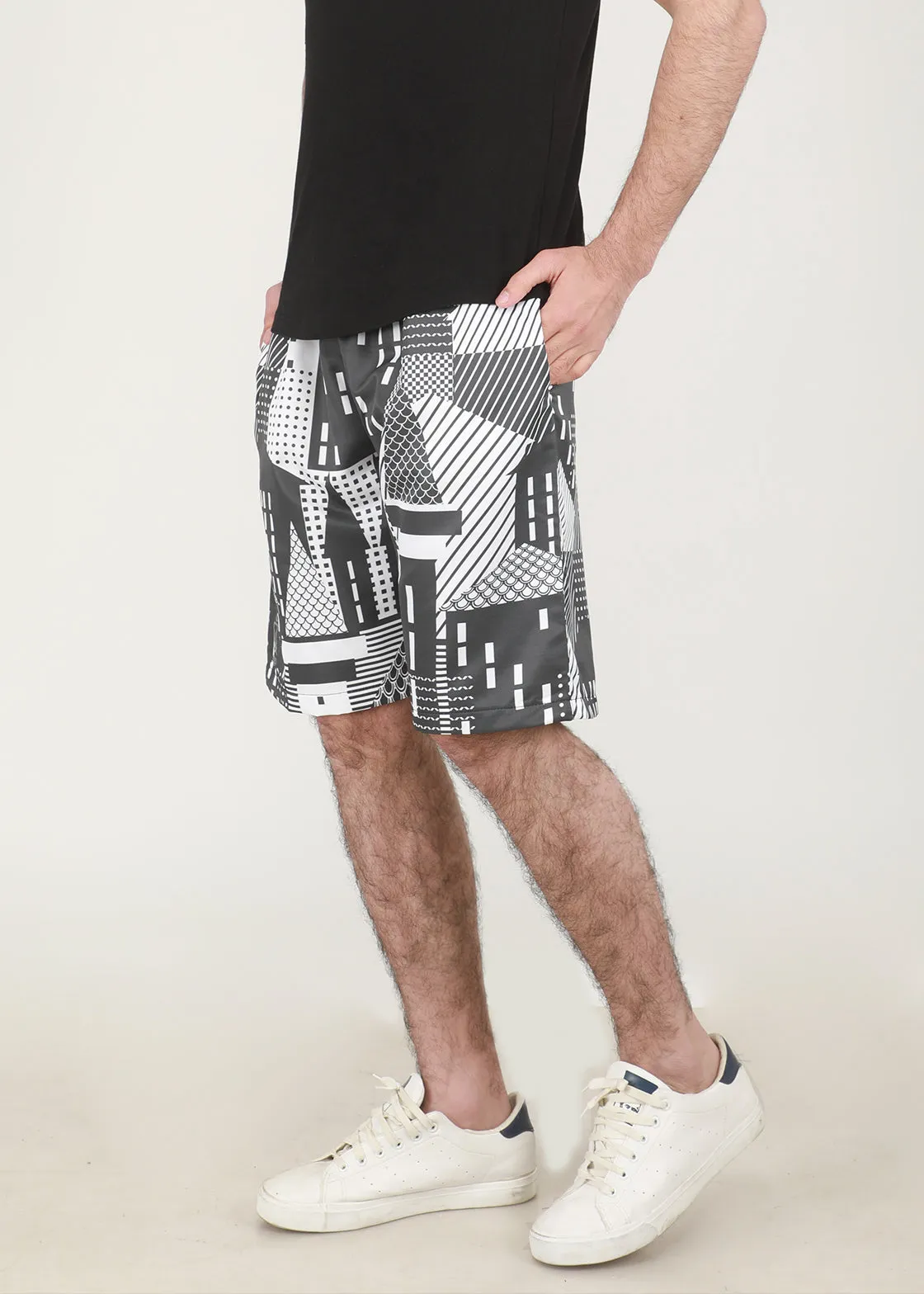 Black & White Cityscape Shorts