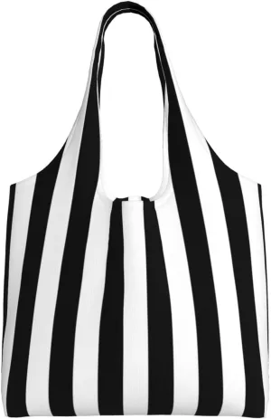 Black & White Stripe Totes Storage - Reusable Canvas Tote Bag for Women, Perfect for Groceries, Beach, Travel, and Daily Life