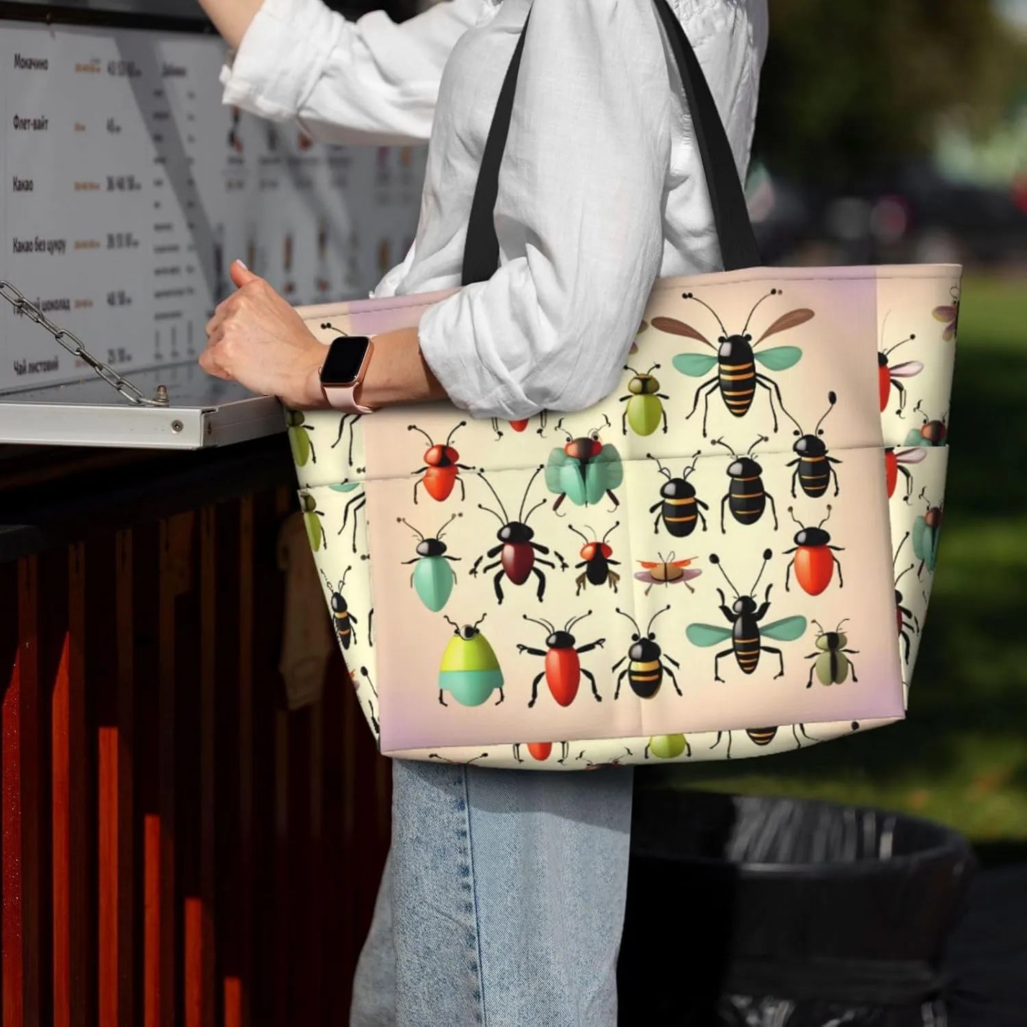 Black And White Lines Spacious Large Capacity Beach Travel Bag - Foldable Beach Bag Tote Bag With Zipper