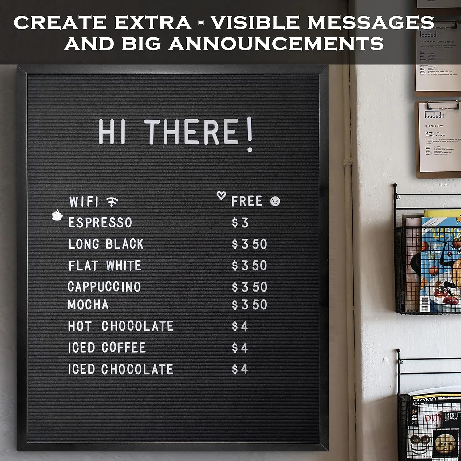 Black Large Letter Board 24x30 Inch, Big Felt Menu Board, Large Felt Letter Board, Menu Board, Message Board, Black Sign Display