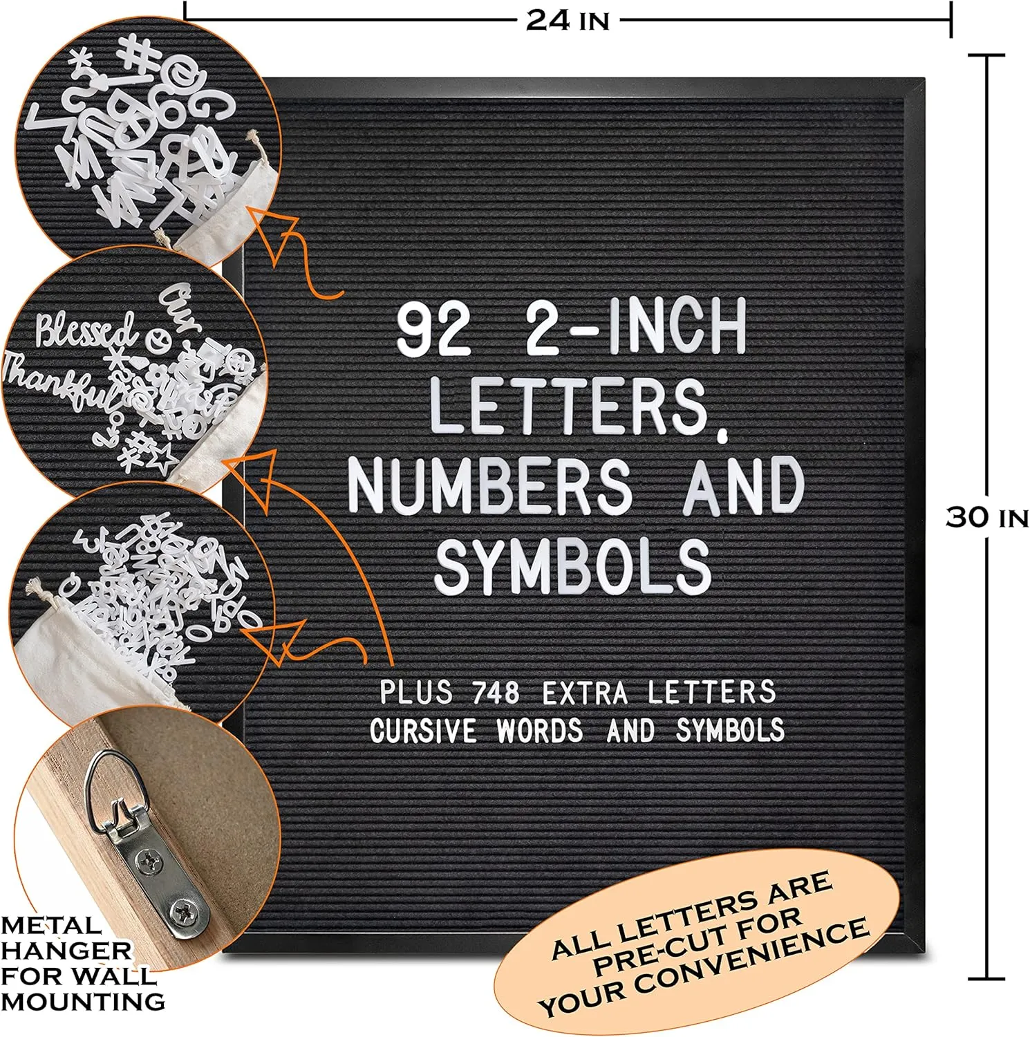 Black Large Letter Board 24x30 Inch, Big Felt Menu Board, Large Felt Letter Board, Menu Board, Message Board, Black Sign Display