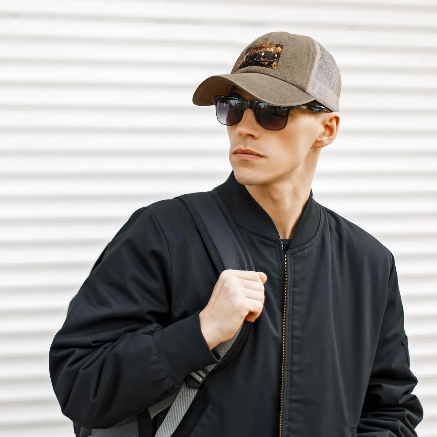 Black Men Women Denim Mesh Baseball Cap - London Black Cab Print Breathable Trucker Hat, for Casual Outdoor Sunshade Caps