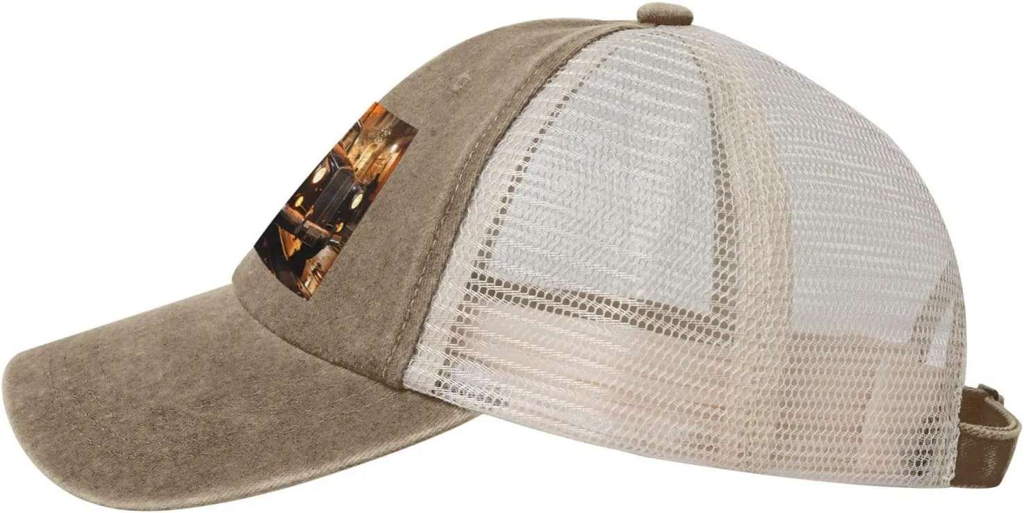 Black Men Women Denim Mesh Baseball Cap - London Black Cab Print Breathable Trucker Hat, for Casual Outdoor Sunshade Caps