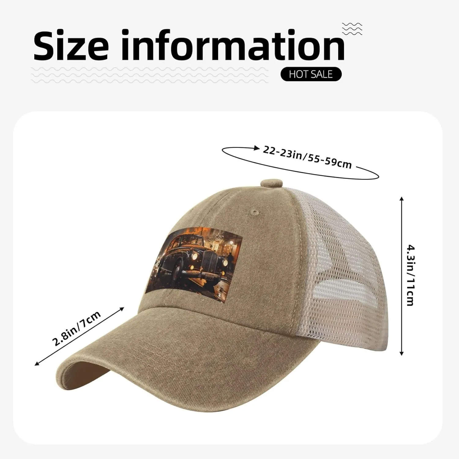 Black Men Women Denim Mesh Baseball Cap - London Black Cab Print Breathable Trucker Hat, for Casual Outdoor Sunshade Caps