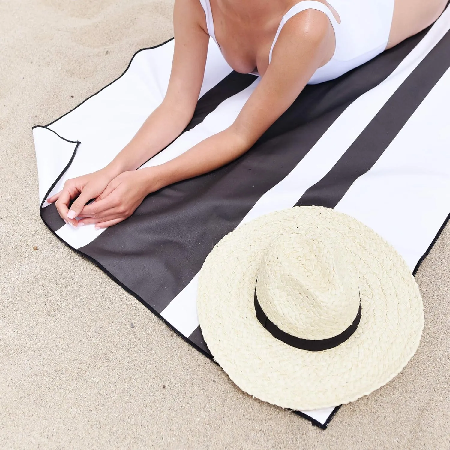 Black Microfiber Beach Towel by Laguna Beach Textile Co - Sand Free, Light Weight Striped Pool Towel - Perfect for Yoga, Gym, Beach, Pool - Extra Large, 35" x 75" - Noir