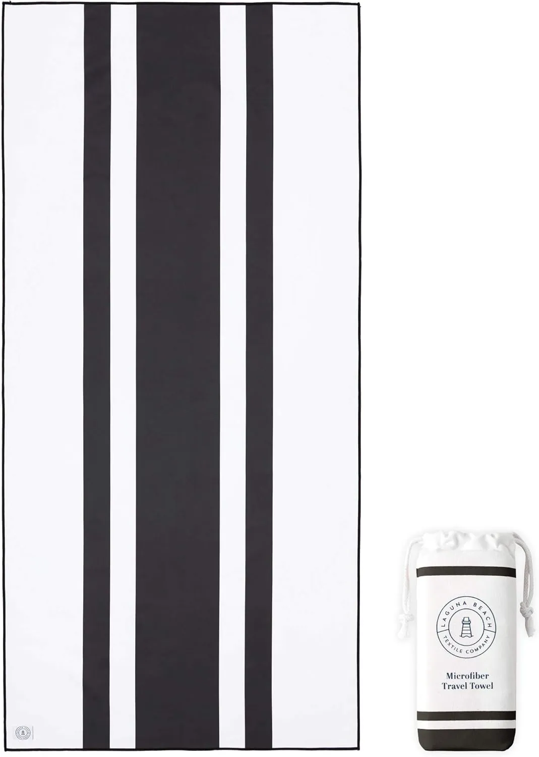 Black Microfiber Beach Towel by Laguna Beach Textile Co - Sand Free, Light Weight Striped Pool Towel - Perfect for Yoga, Gym, Beach, Pool - Extra Large, 35" x 75" - Noir
