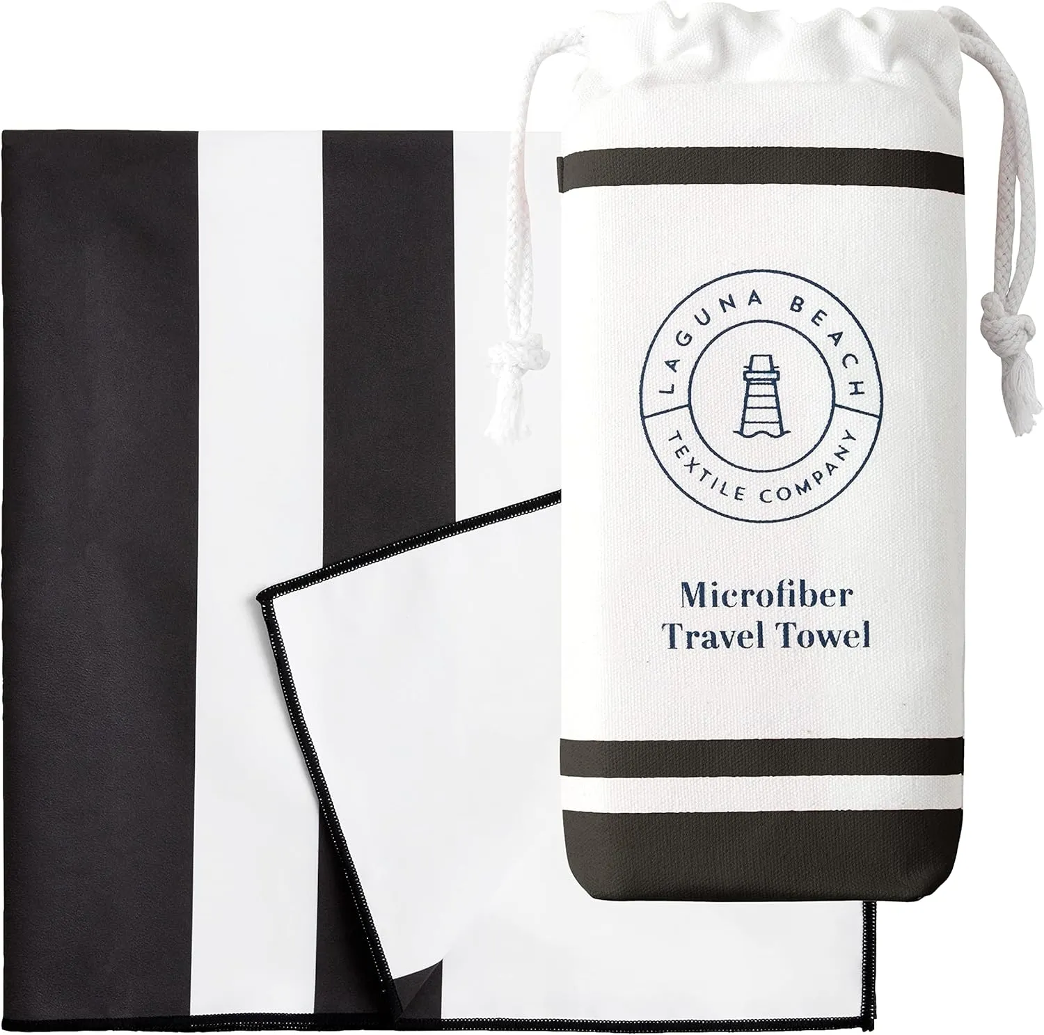 Black Microfiber Beach Towel by Laguna Beach Textile Co - Sand Free, Light Weight Striped Pool Towel - Perfect for Yoga, Gym, Beach, Pool - Extra Large, 35" x 75" - Noir