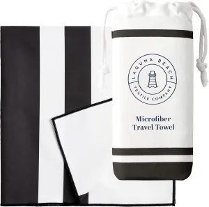 Black Microfiber Beach Towel by Laguna Beach Textile Co - Sand Free, Light Weight Striped Pool Towel - Perfect for Yoga, Gym, Beach, Pool - Extra Large, 35" x 75" - Noir