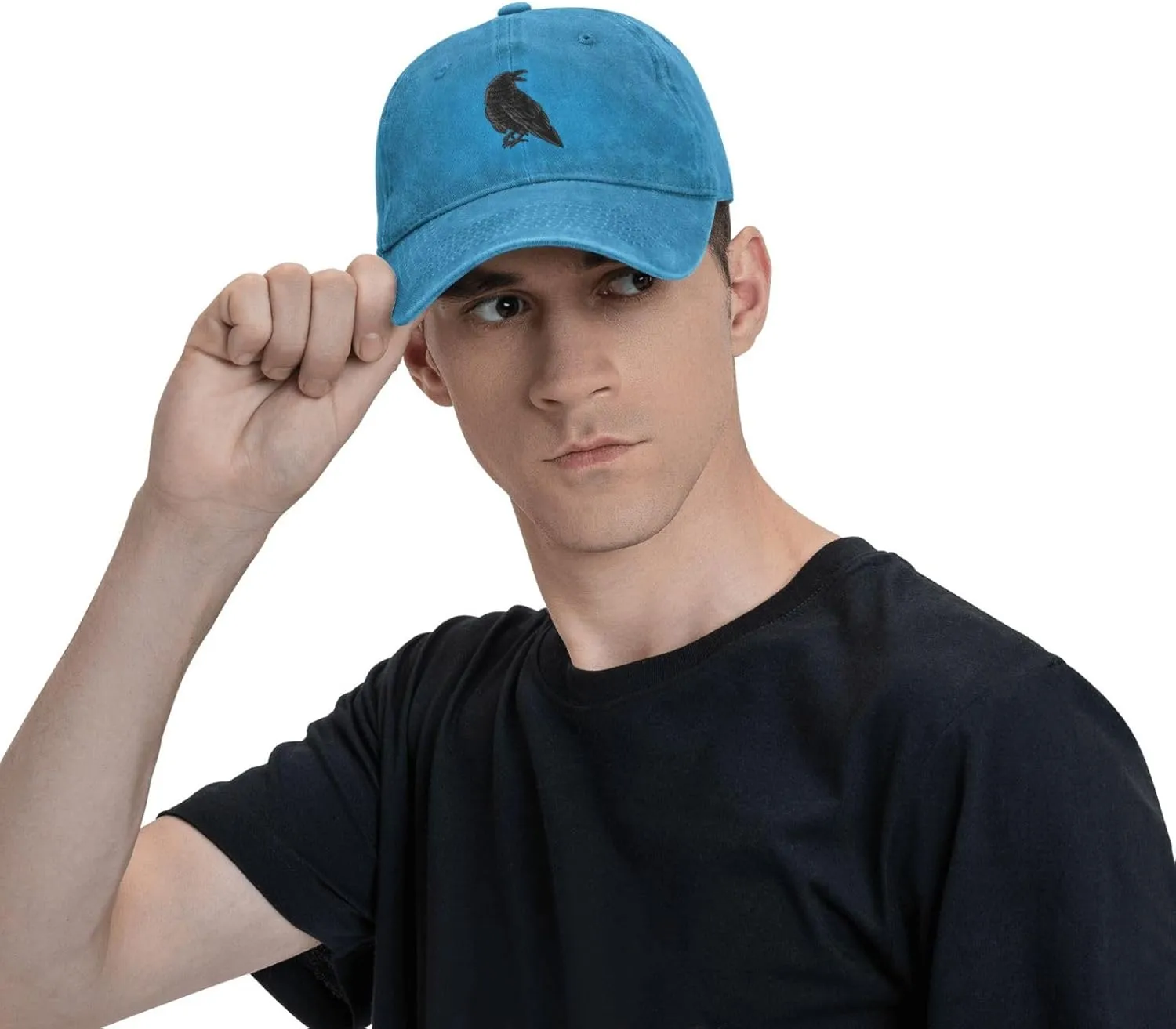 Black Raven Baseball Cap for Men Women Hats Adjustable Denim Hat Dad Hat