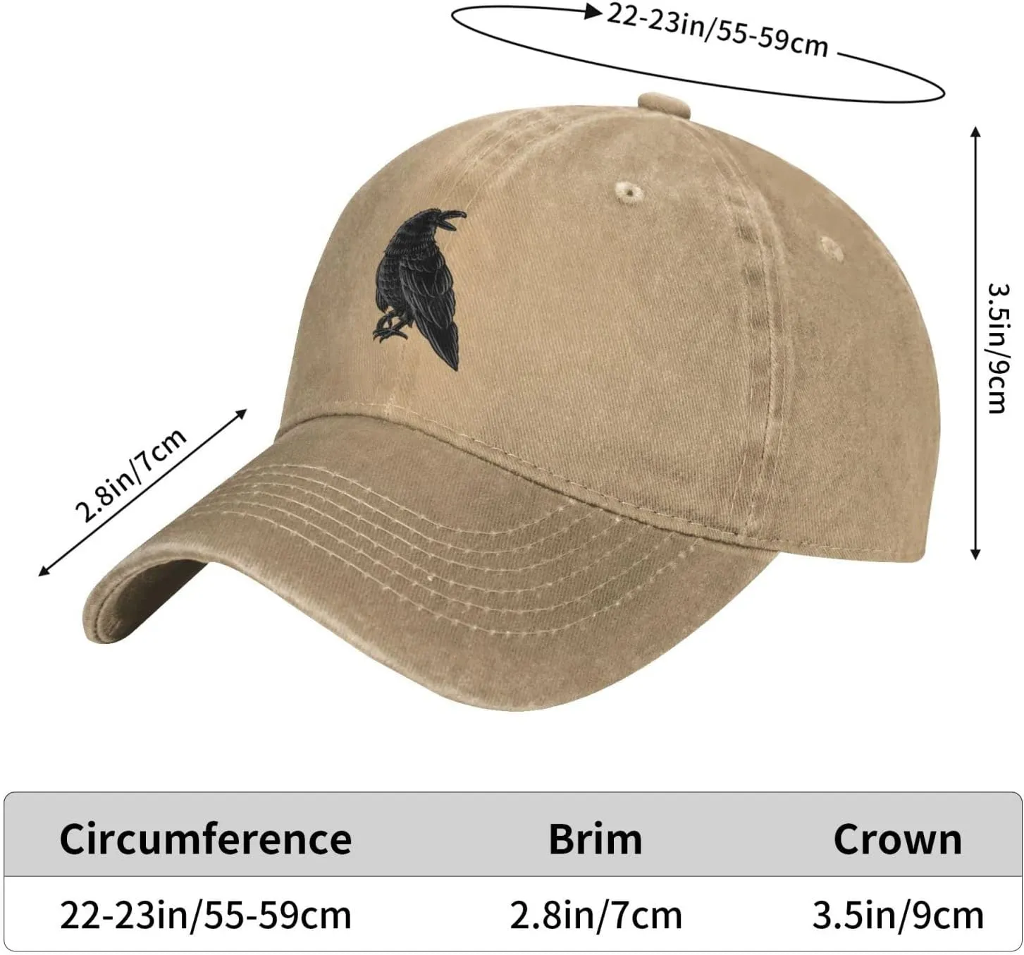 Black Raven Baseball Cap for Men Women Hats Adjustable Denim Hat Dad Hat