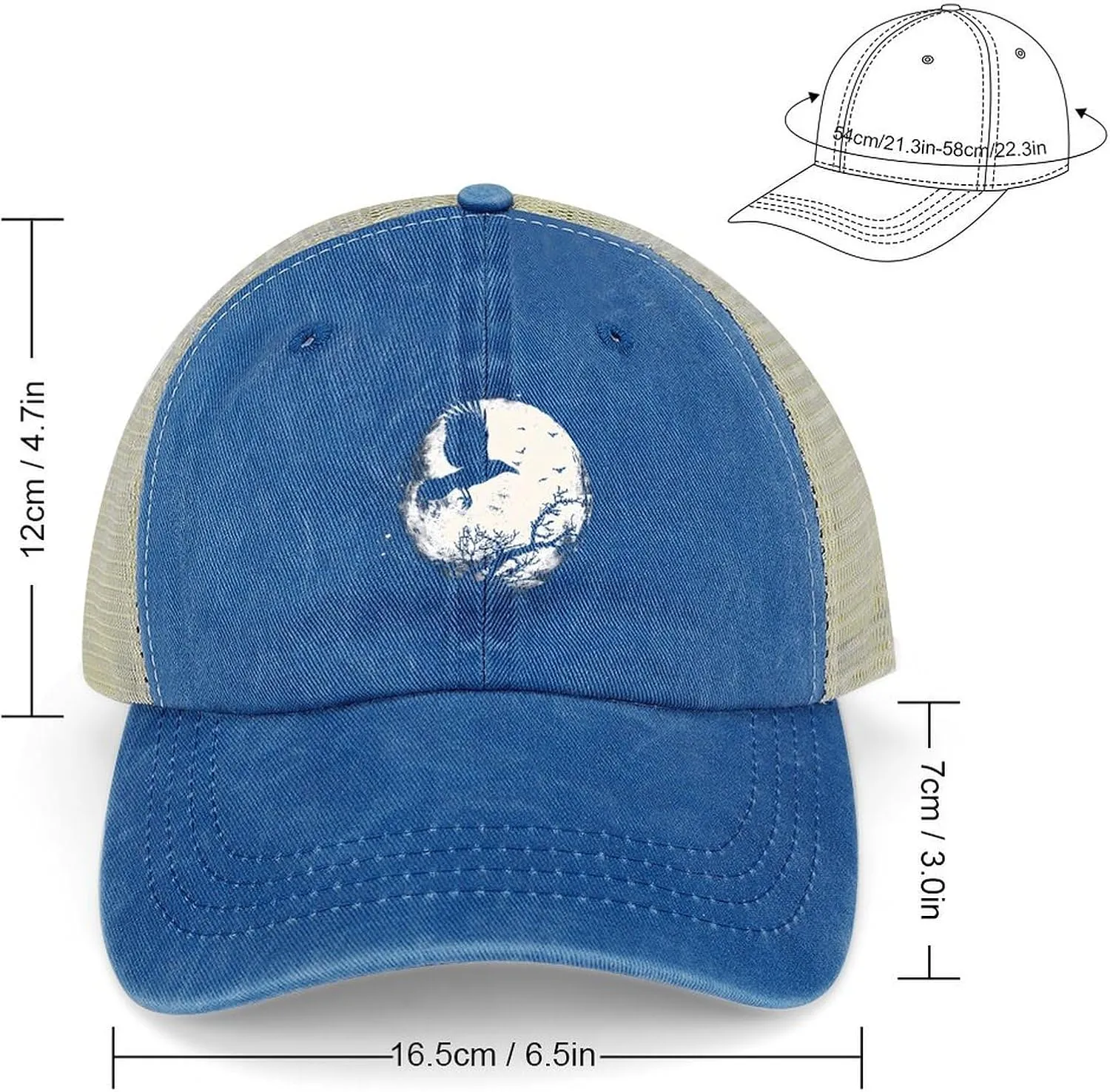 Black Raven Crow Bird Under The Moon Casual Adult Baseball Cap Adjustable Hollow Denim Hats Retro Trucker Curved Caps
