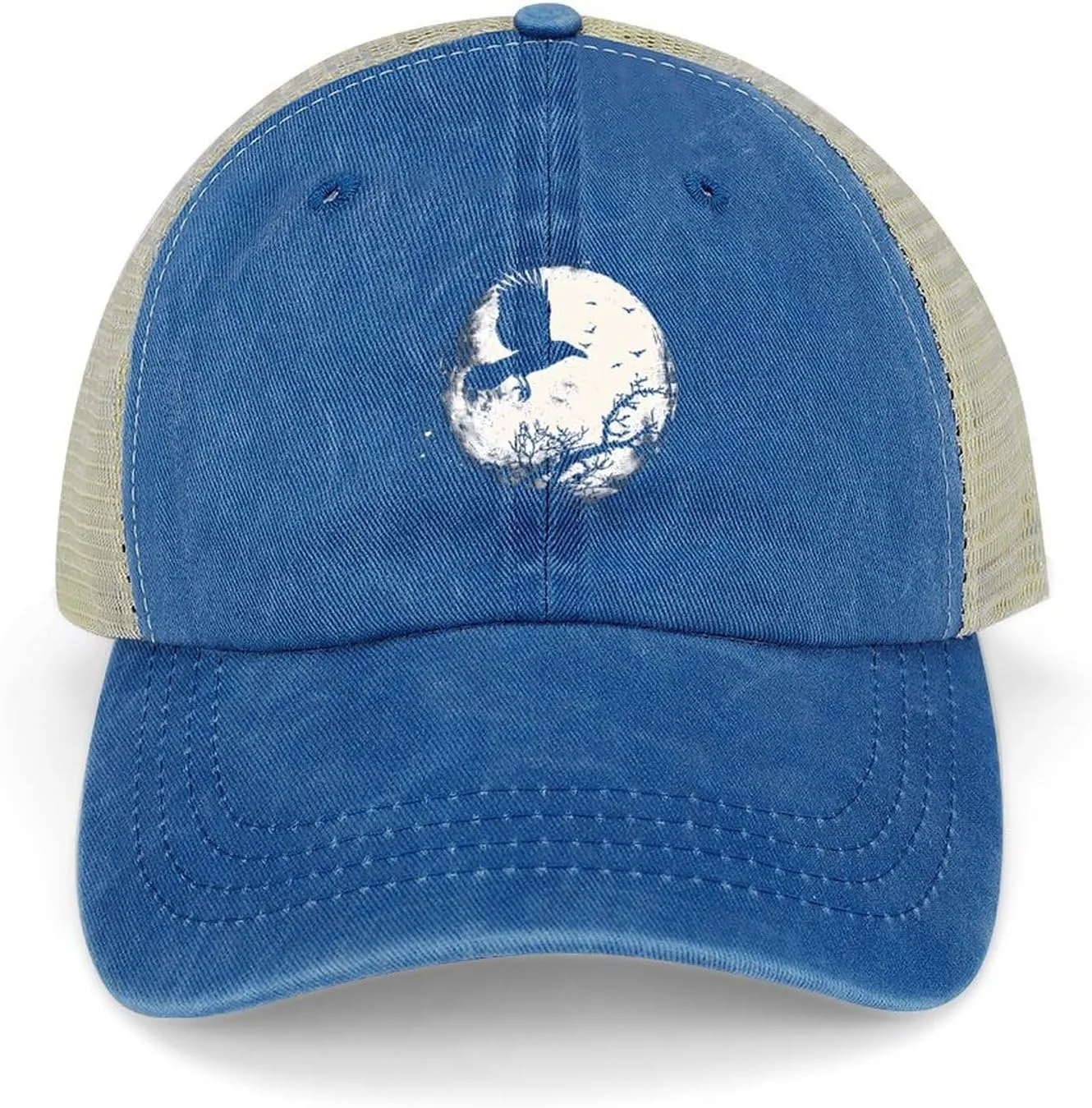 Black Raven Crow Bird Under The Moon Casual Adult Baseball Cap Adjustable Hollow Denim Hats Retro Trucker Curved Caps