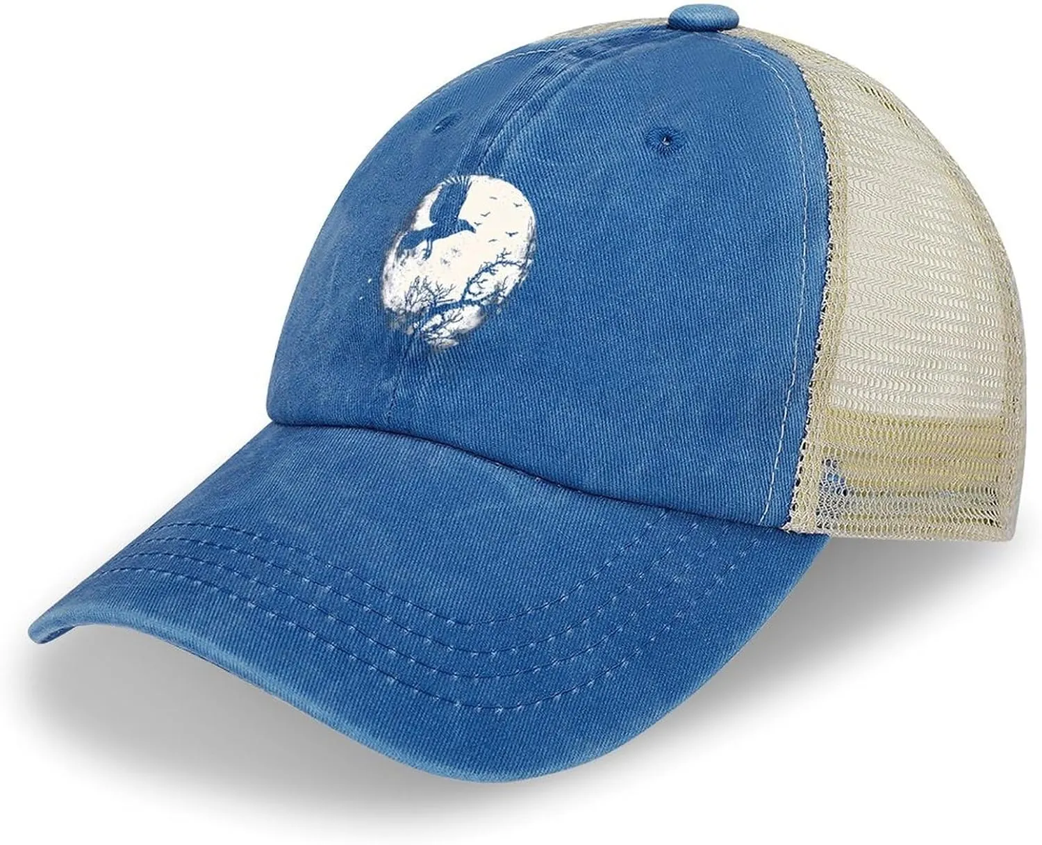 Black Raven Crow Bird Under The Moon Casual Adult Baseball Cap Adjustable Hollow Denim Hats Retro Trucker Curved Caps