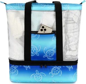 Bluboon Mesh Beach Tote Bag with Cooler Compartment Insulated Detachable Picnic Bag with Zipper and Pocket Pool Bag for Women