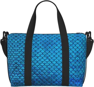 Blue Fish Scale Print Portable Travel Duffel Bag,Ideal For Business And Private Travel