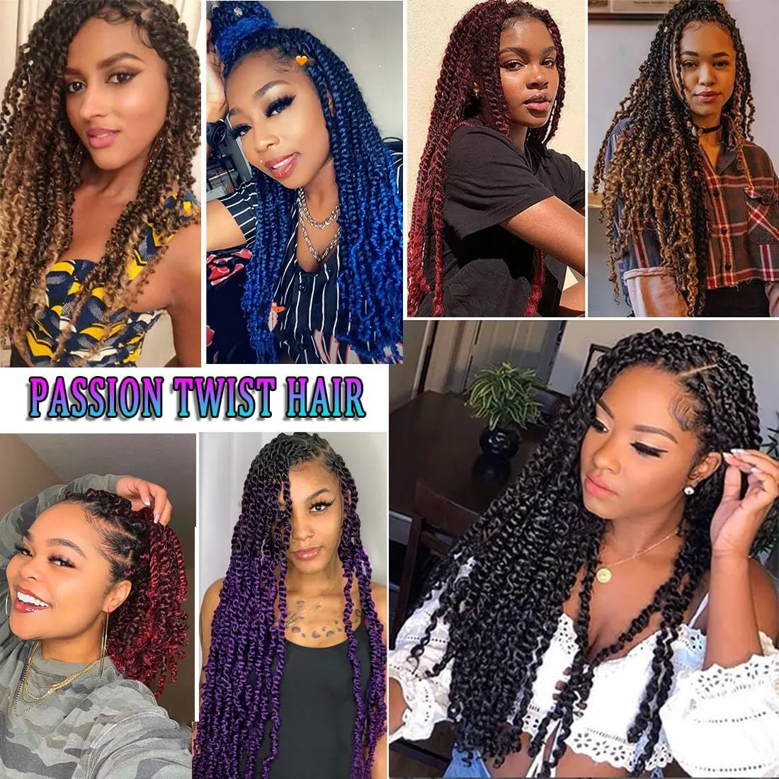 Blue Pretwisted Passion Twist Crochet Hair 14 Inch 8 Packs Pre-looped Ombre Blue Crochet Hair Water Wave Passion Twist Braiding Hair Extensions for Black Women