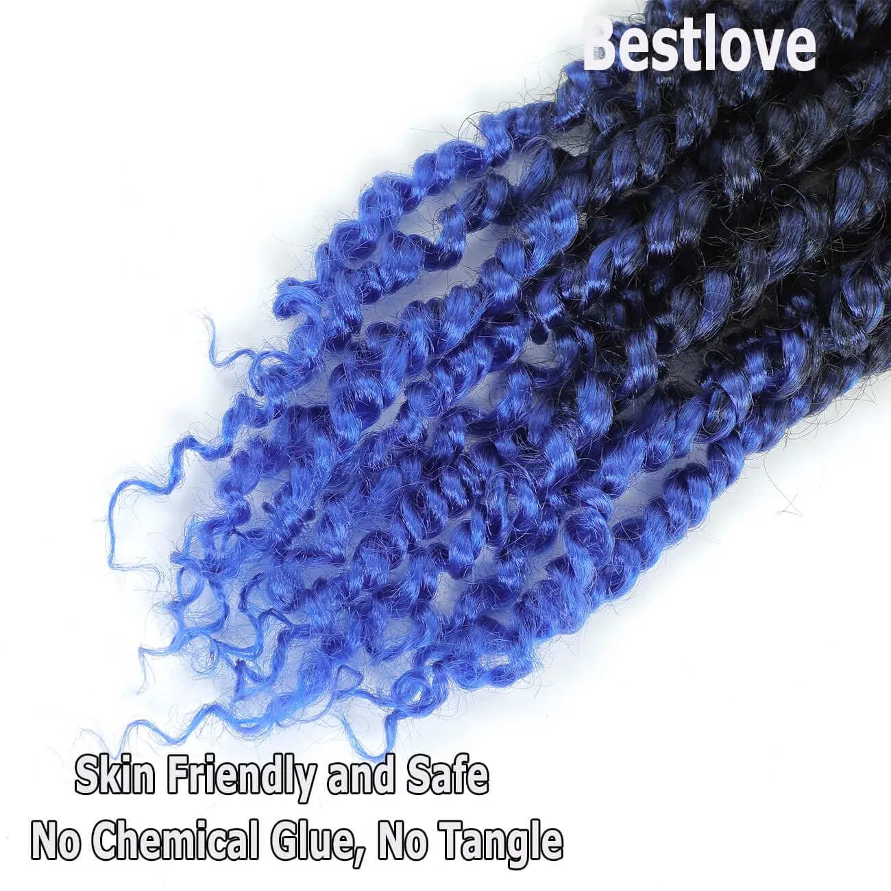 Blue Pretwisted Passion Twist Crochet Hair 14 Inch 8 Packs Pre-looped Ombre Blue Crochet Hair Water Wave Passion Twist Braiding Hair Extensions for Black Women