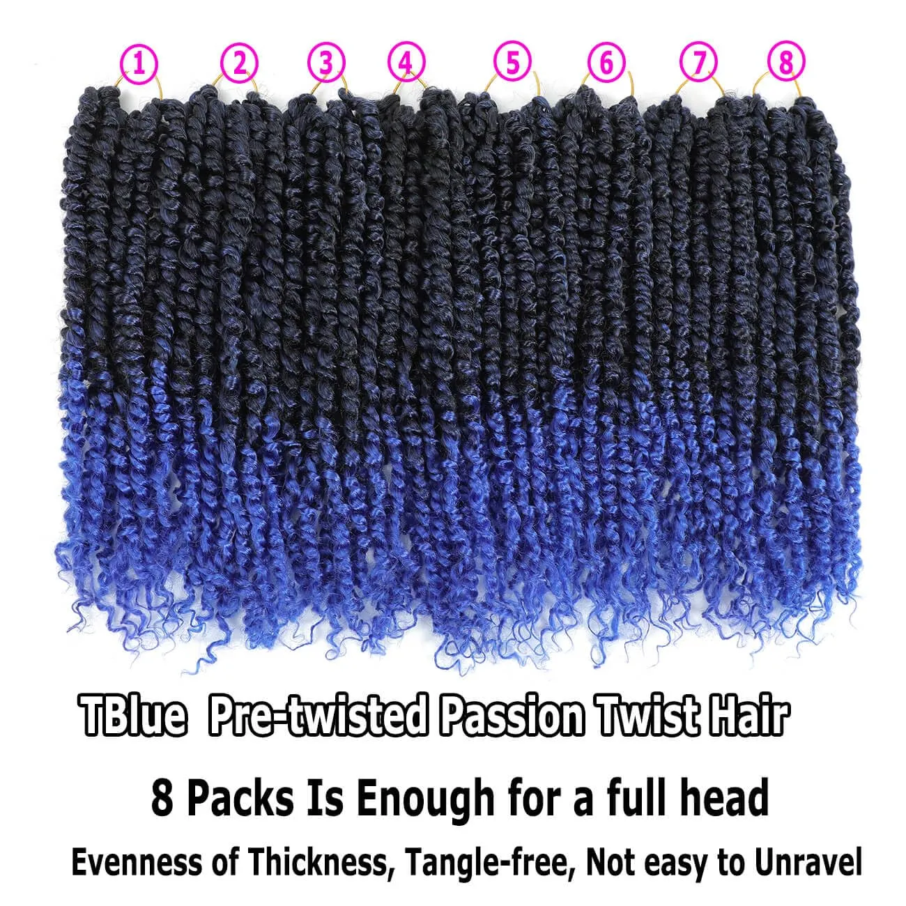Blue Pretwisted Passion Twist Crochet Hair 14 Inch 8 Packs Pre-looped Ombre Blue Crochet Hair Water Wave Passion Twist Braiding Hair Extensions for Black Women