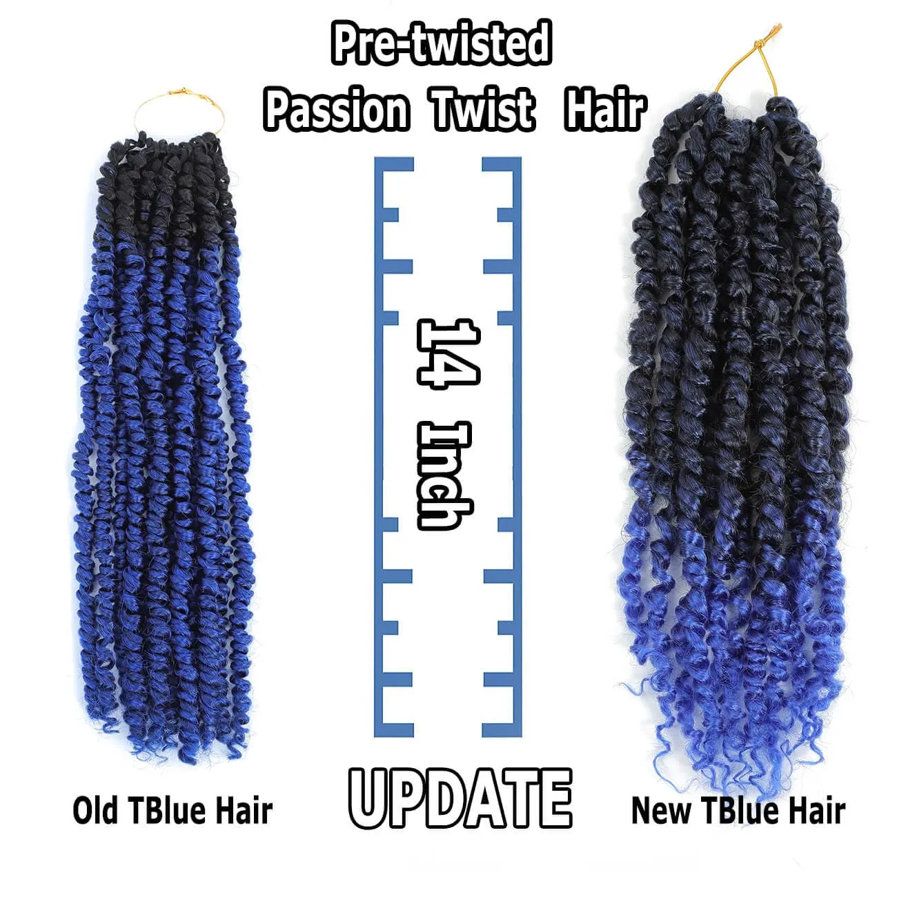 Blue Pretwisted Passion Twist Crochet Hair 14 Inch 8 Packs Pre-looped Ombre Blue Crochet Hair Water Wave Passion Twist Braiding Hair Extensions for Black Women