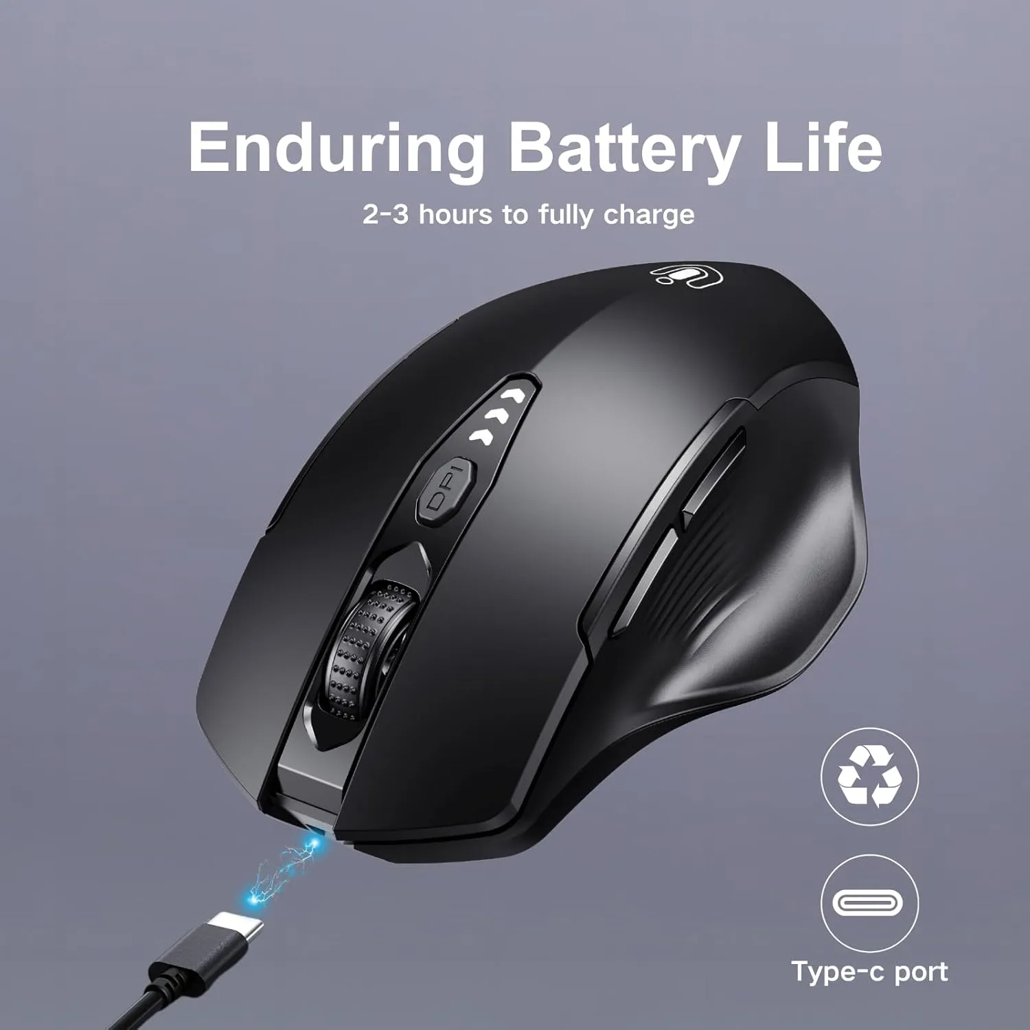 Bluetooth Mouse,[Upgraded] Rechargeable Wireless Mouse (BT 5.0/4.0 2.4G Hz),Computer Mouse with Visible Battery Level, 4 Adjustable DPI, Portable PC Mouse for MacBook Chromebook,Black