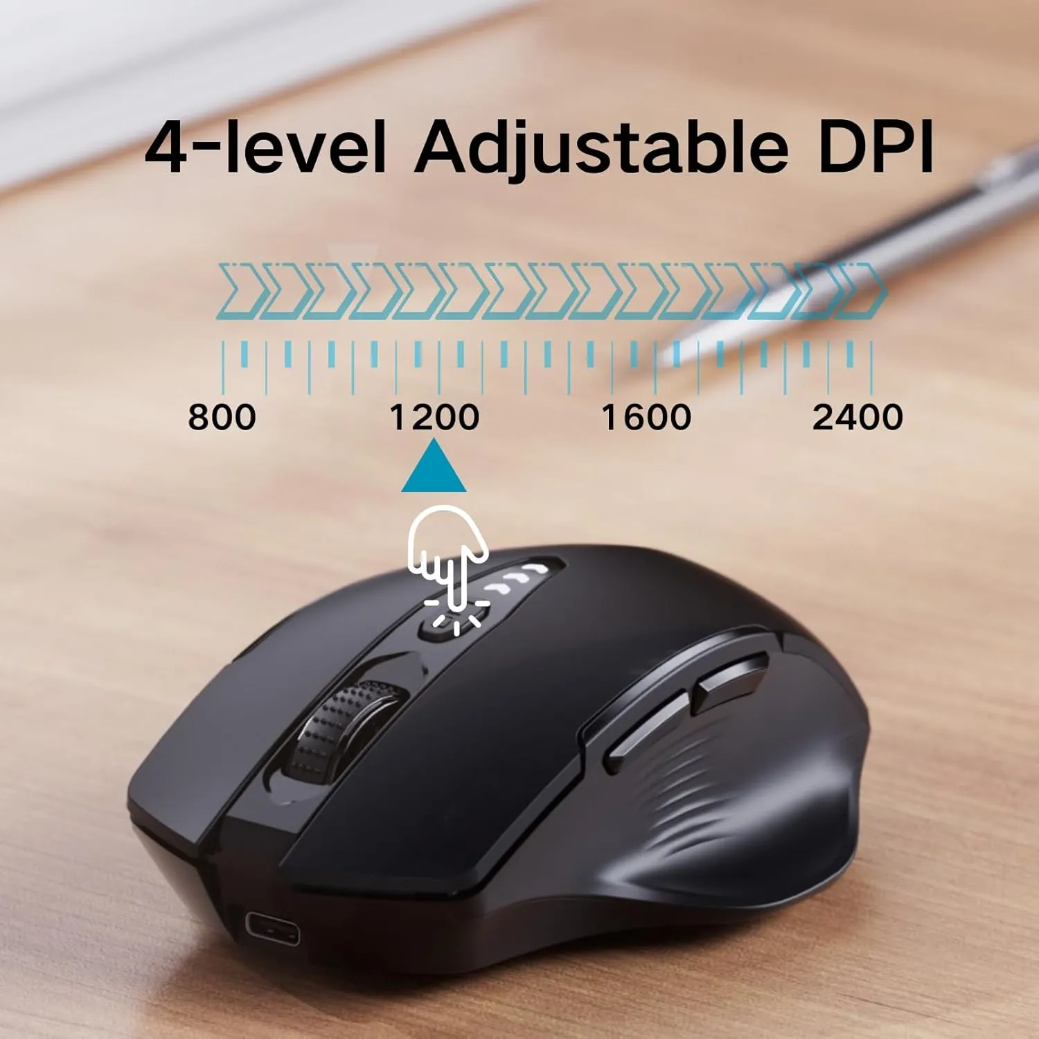 Bluetooth Mouse,[Upgraded] Rechargeable Wireless Mouse (BT 5.0/4.0 2.4G Hz),Computer Mouse with Visible Battery Level, 4 Adjustable DPI, Portable PC Mouse for MacBook Chromebook,Black