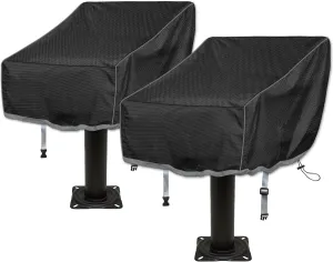 Boat Folding Seat Cover, 2 Pack 600D Waterproof Fishing Chair Cover, Outdoor Waterproof Pedestal Pontoon Captain Boat Bench Chair Seat, 20" L x 19" W x 14" H Black