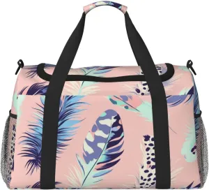 Boho Pink Feathers Travel Duffel Bag Tote Bag Sports Gym Bag For Women And Men