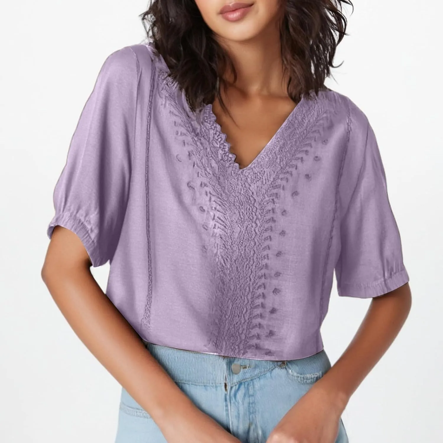 Boho Tops for Women Cotton Linen Blouse Cute Tunics Tops Embroidered Bohemia Shirts Loose Fit Vacation Western Top