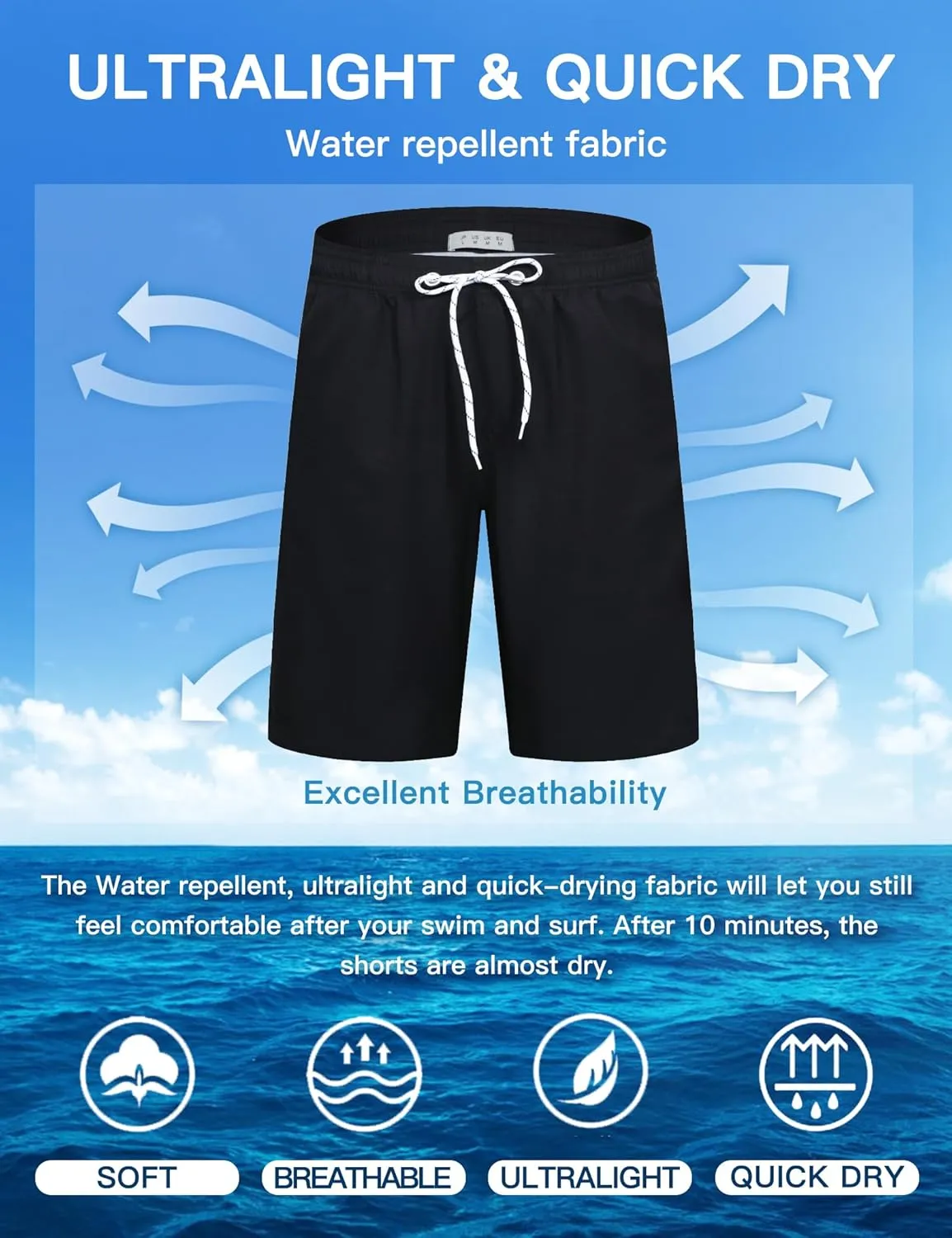BOJIN Mens Swim Trunks 9" Quick Dry Stretch Swim Shorts Mesh Lining Bathing Suits Swimwear Beach Shorts with Pockets