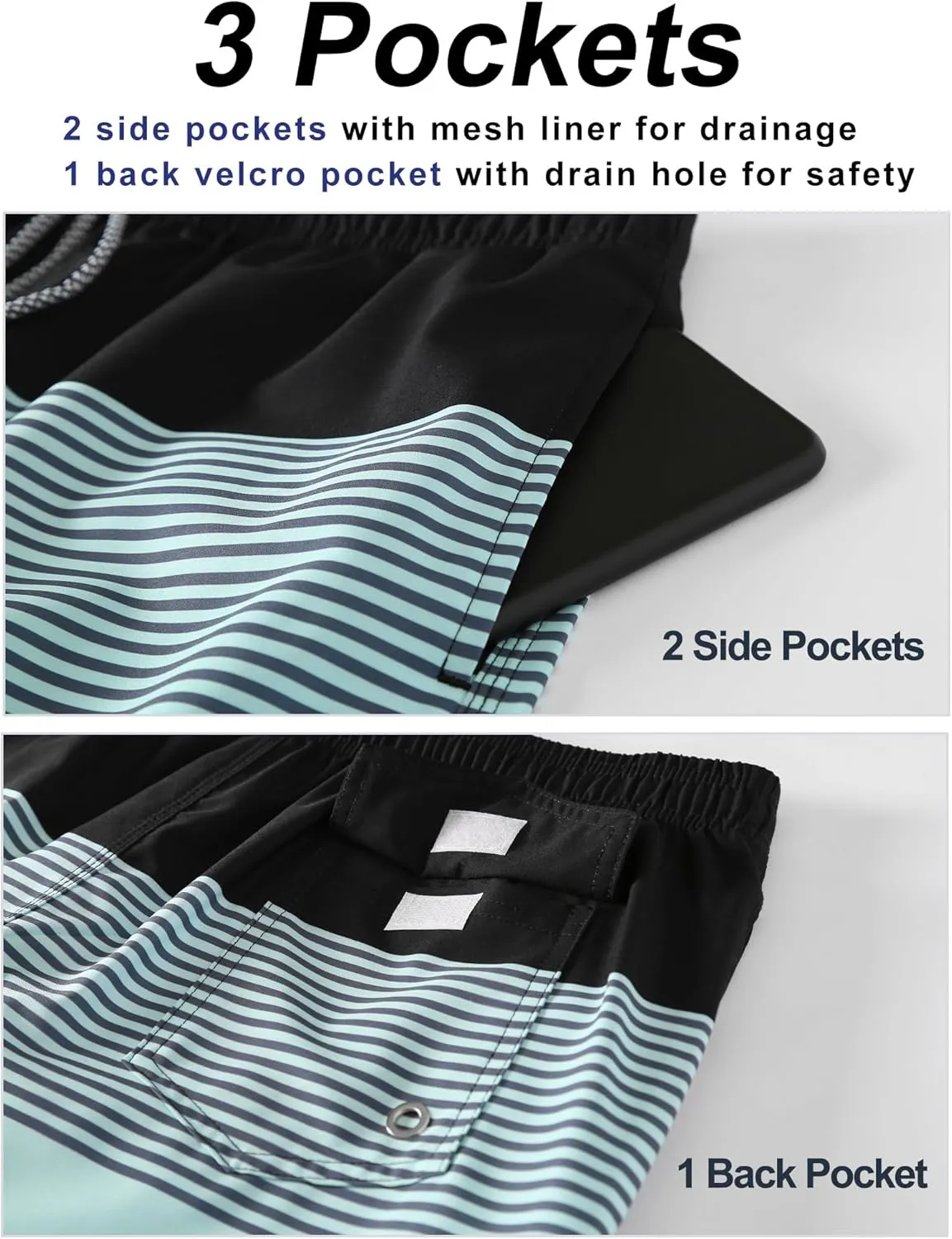 BOJIN Mens Swim Trunks 9" Quick Dry Stretch Swim Shorts Mesh Lining Bathing Suits Swimwear Beach Shorts with Pockets