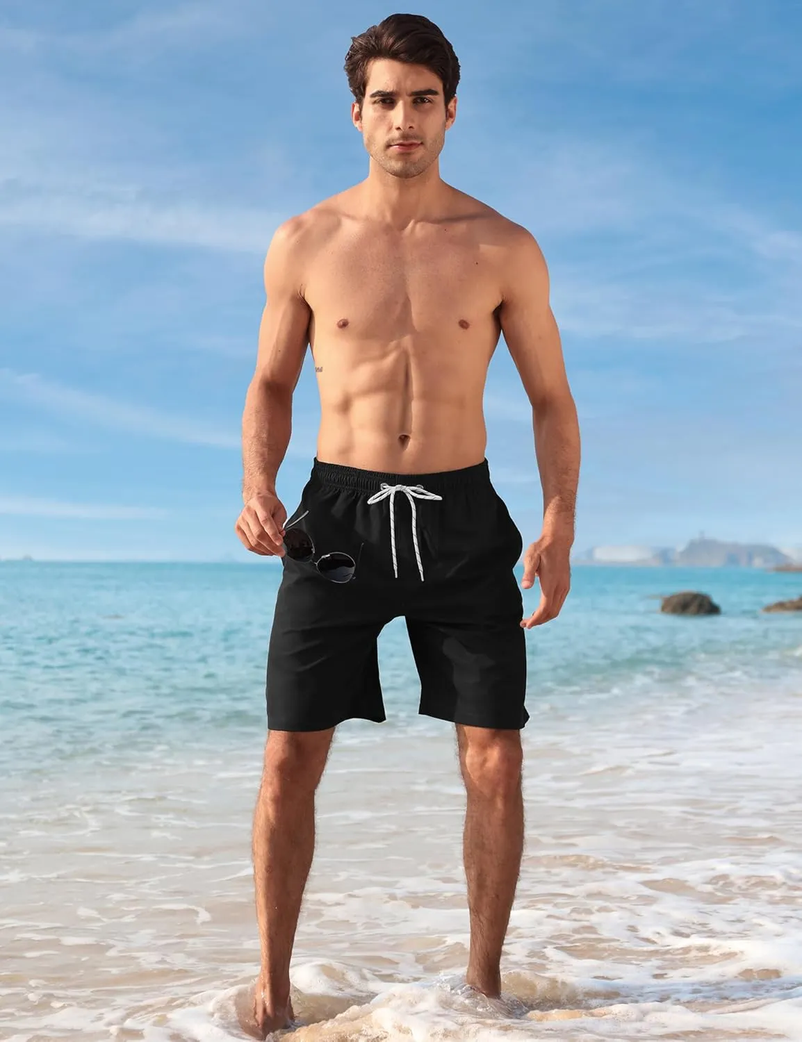 BOJIN Mens Swim Trunks 9" Quick Dry Stretch Swim Shorts Mesh Lining Bathing Suits Swimwear Beach Shorts with Pockets