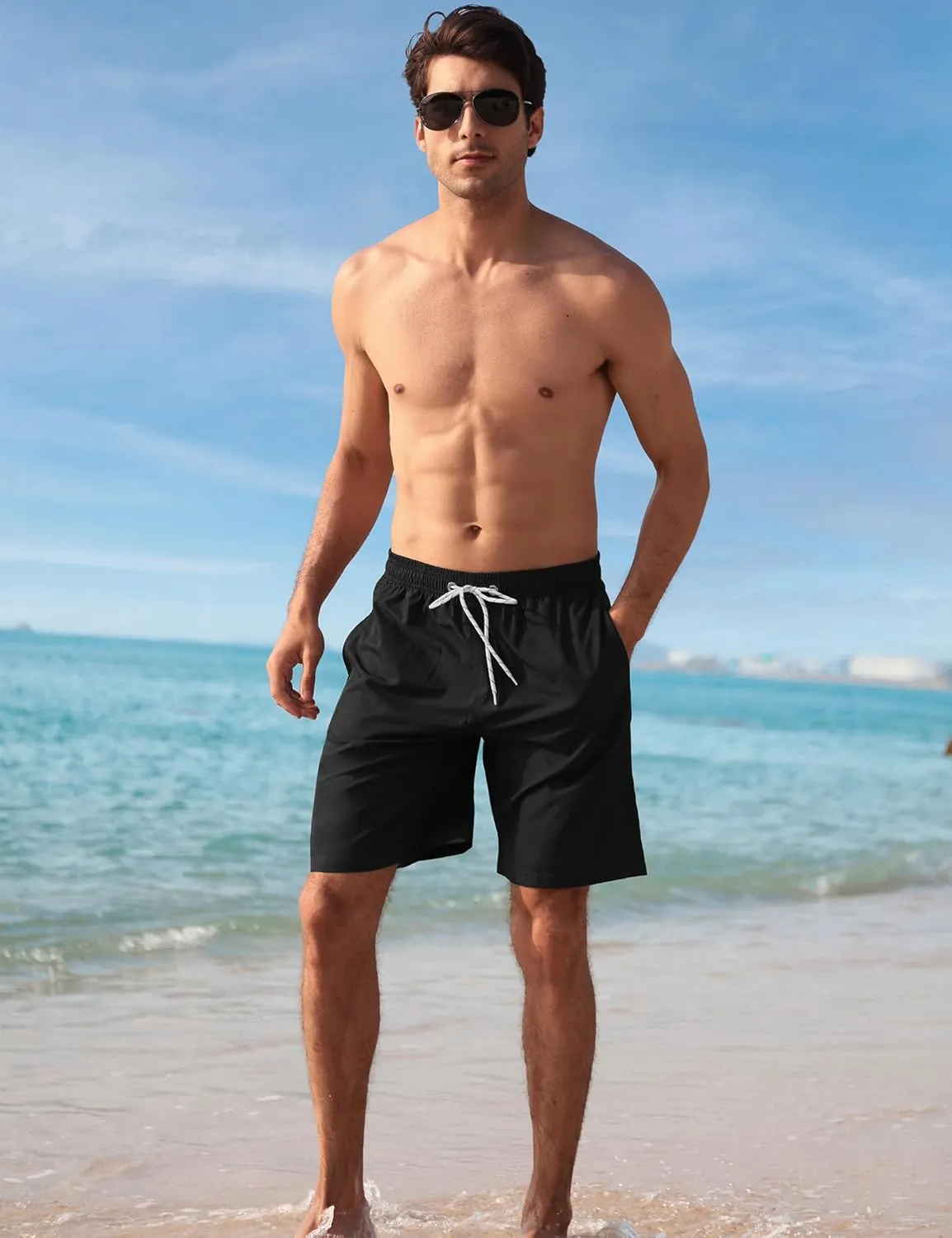 BOJIN Mens Swim Trunks 9" Quick Dry Stretch Swim Shorts Mesh Lining Bathing Suits Swimwear Beach Shorts with Pockets