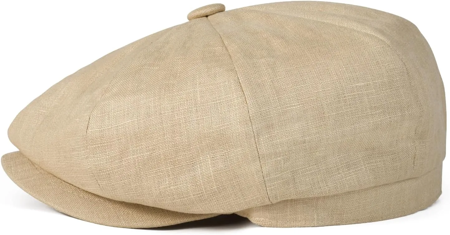 BOTVELA Men's Linen Newsboy Cap Herringbone Breathable Summer Hat