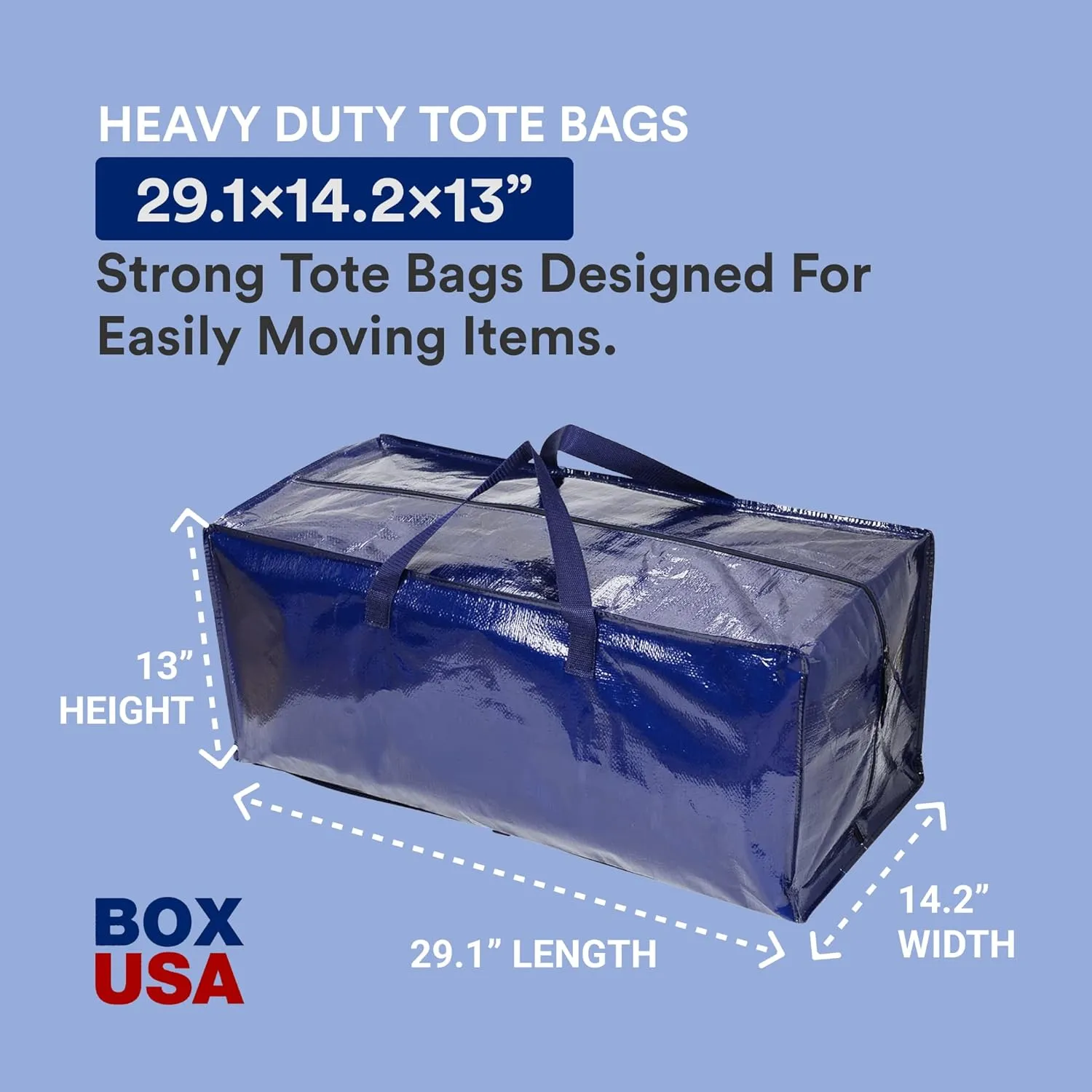 BOX USA Heavy Duty Moving Bags 29.1" x 14.2" x 13", Pack of 6 - Extra Large | Blue Plastic Moving Totes suitable for Packing Clothes, College Dorms, or used as a Water-Resistant Storage Tote