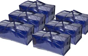 BOX USA Heavy Duty Moving Bags 29.1" x 14.2" x 13", Pack of 6 - Extra Large | Blue Plastic Moving Totes suitable for Packing Clothes, College Dorms, or used as a Water-Resistant Storage Tote