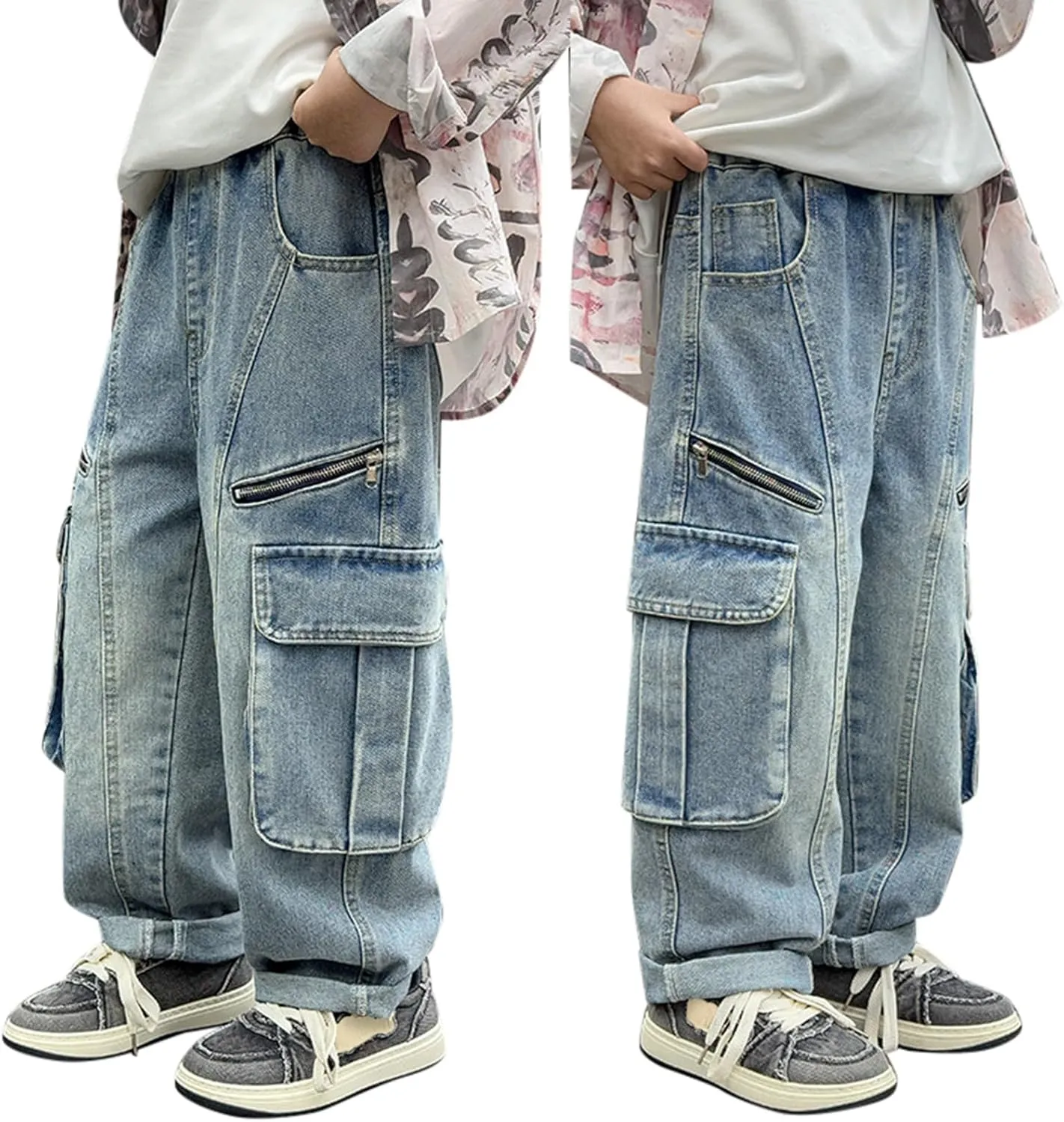 Boys Baggy Jeans Kids Y2K Casual Straight Wide Leg Cargo Jeans Loose Denim Pants Trousers 5 6 7 8 9 10 12