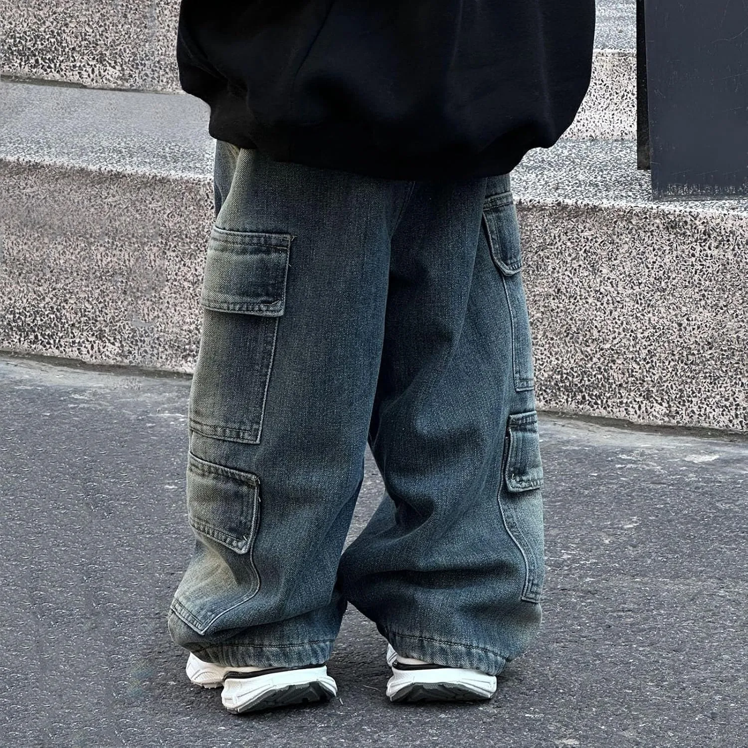 Boys Baggy Jeans Kids Y2K Casual Straight Wide Leg Cargo Jeans Loose Denim Pants Trousers 5 6 7 8 9 10 12