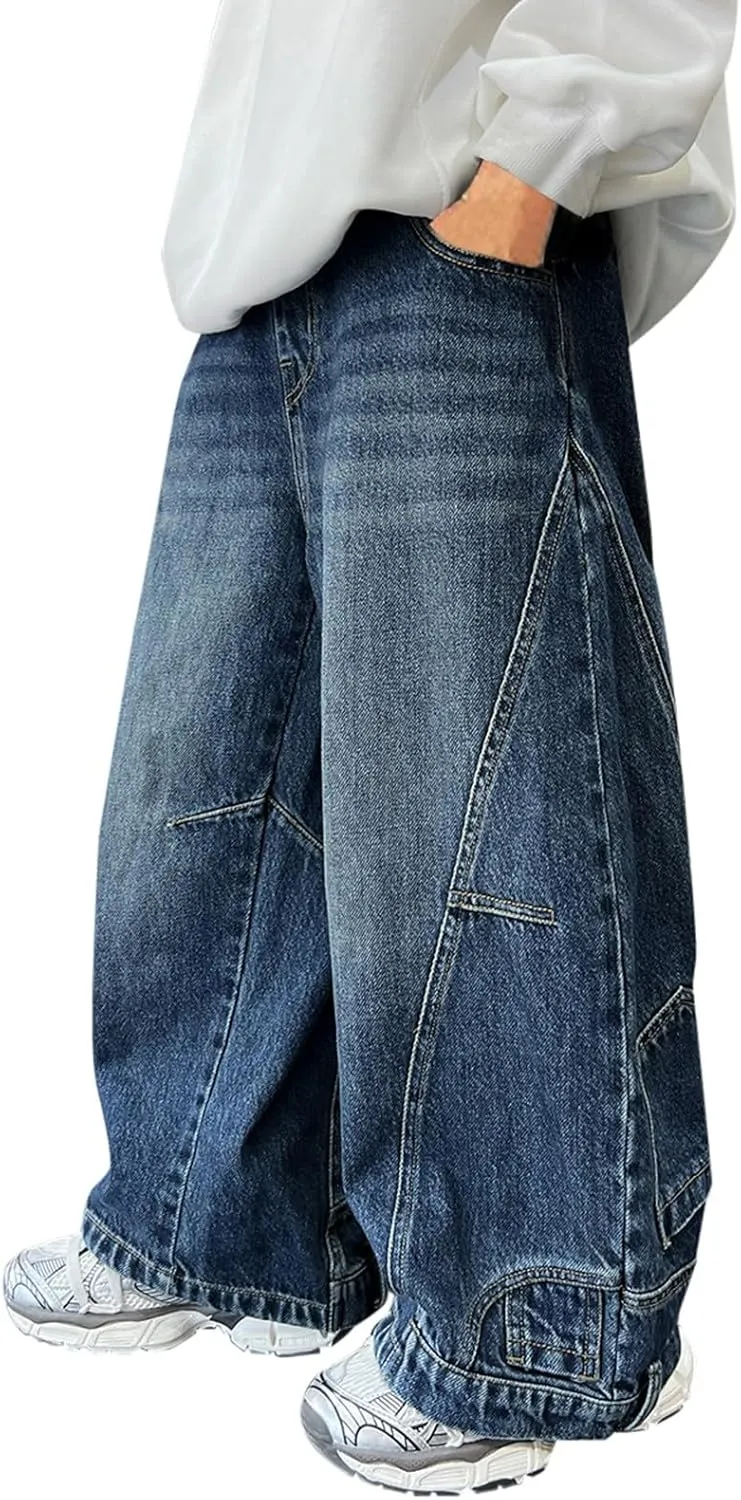Boys Baggy Jeans Kids Y2K Casual Straight Wide Leg Cargo Jeans Loose Denim Pants Trousers 5 6 7 8 9 10 12